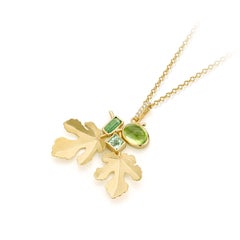 one of a kind - 18 karat gold - Tourmaline Diamond - fig leaf pendant