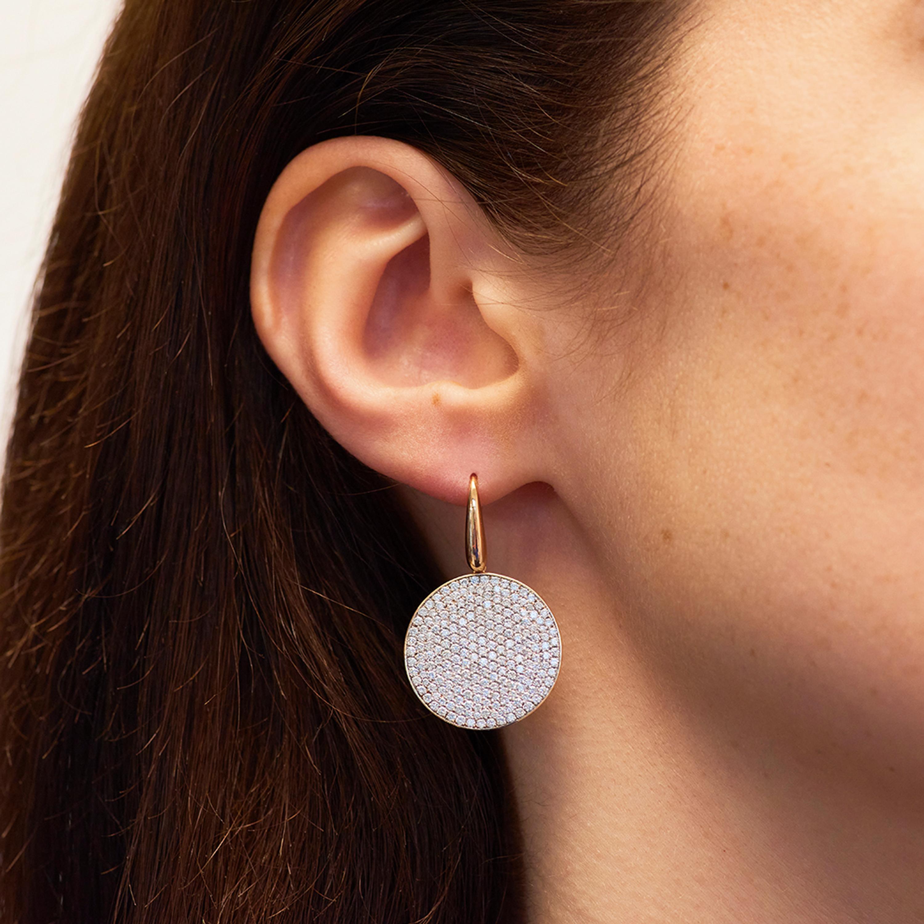 Francesca Villa's statement earrings are crafted in 18 karat rose gold earrings with diamonds (1.64ct), enamel, fragment of Englishwoman’s Domestic Magazine. Asymmetric and playful, these earrings reflect Francesca Villa's witty sense of humour and