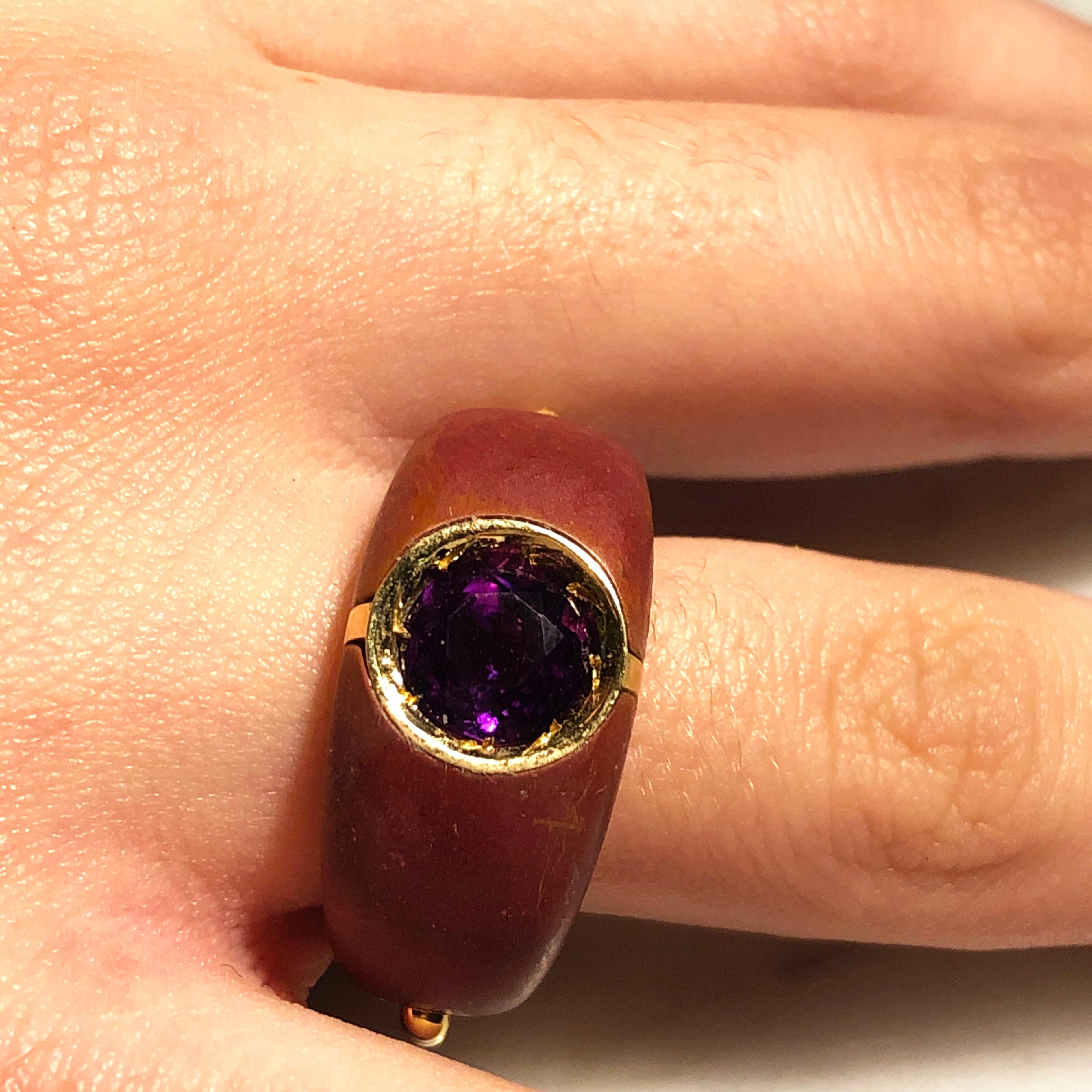 Berca One of a Kind 1.83Kt Natural Amethyst Red Oxidized Brass Gold Ring 3
