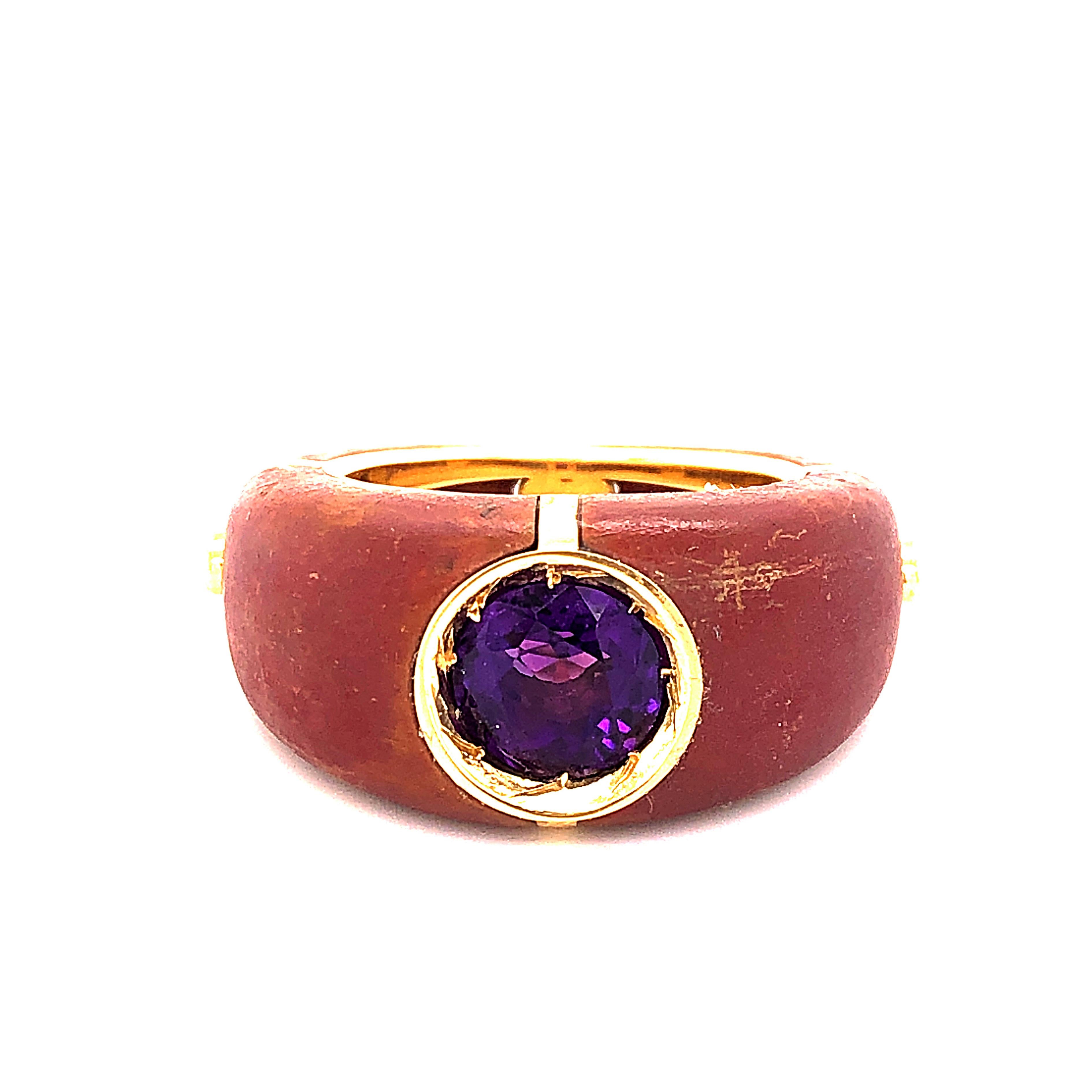 Berca One of a Kind 1.83Kt Natural Amethyst Red Oxidized Brass Gold Ring 5