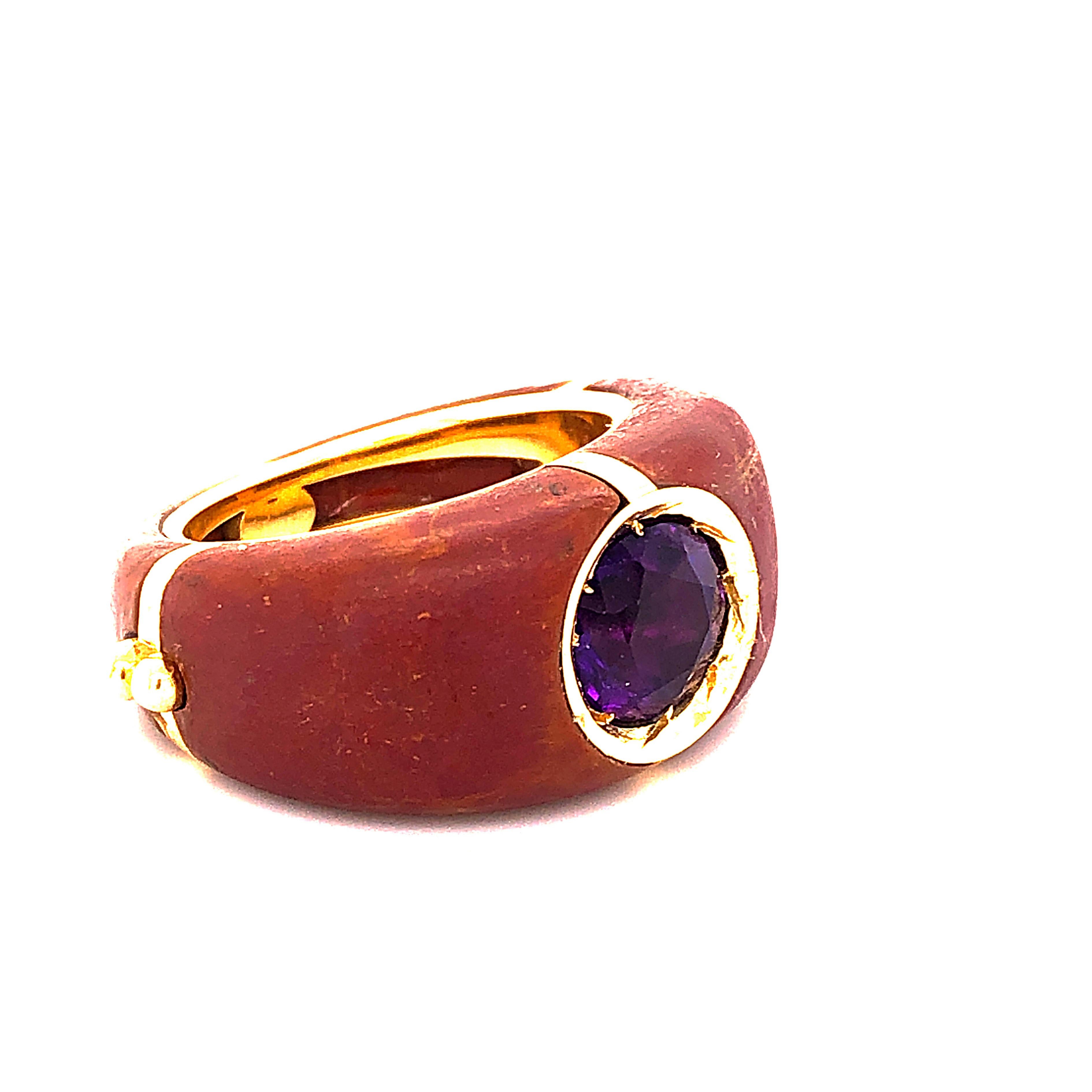 Berca One of a Kind 1.83Kt Natural Amethyst Red Oxidized Brass Gold Ring 6