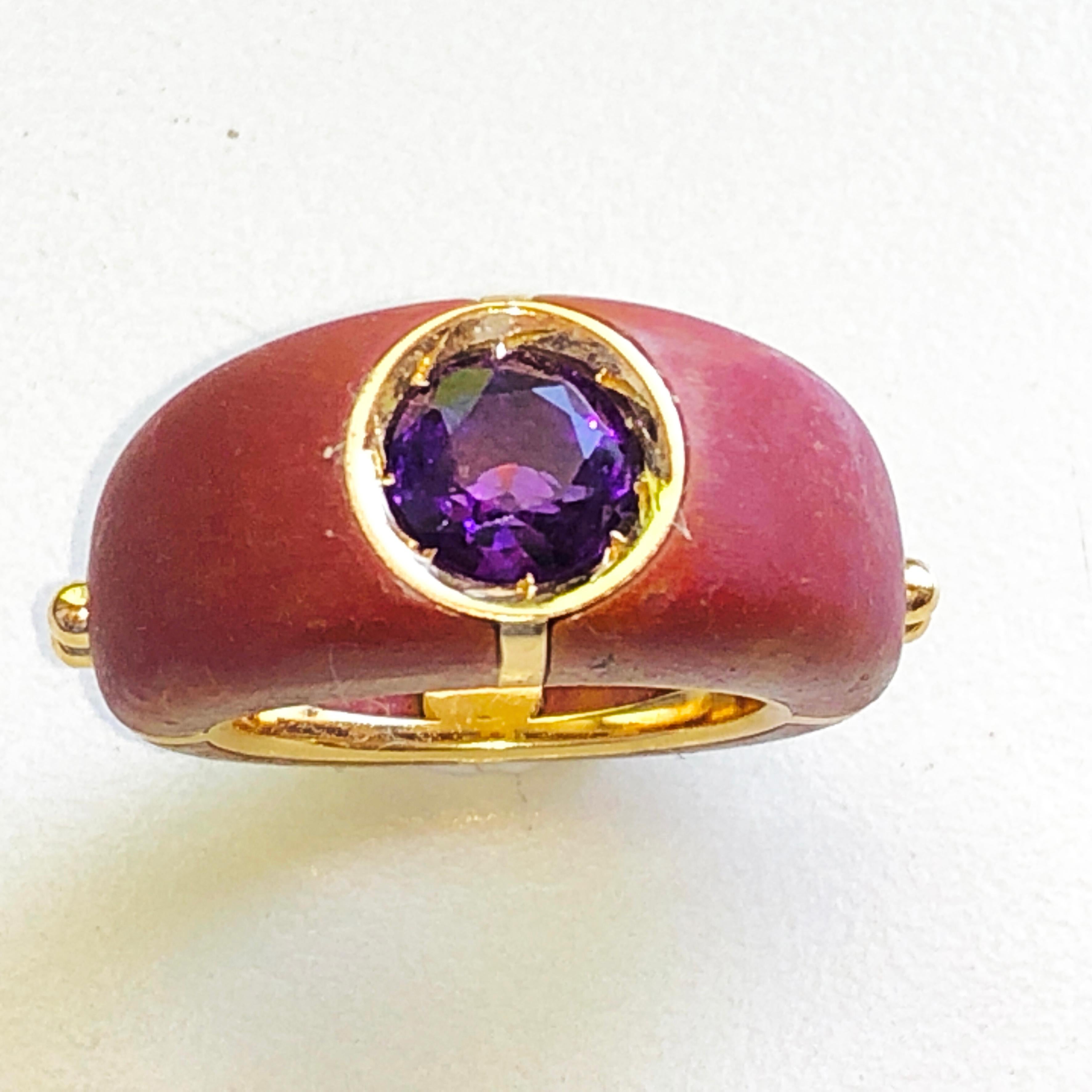 Berca One of a Kind 1.83Kt Natural Amethyst Red Oxidized Brass Gold Ring In New Condition In Valenza, IT
