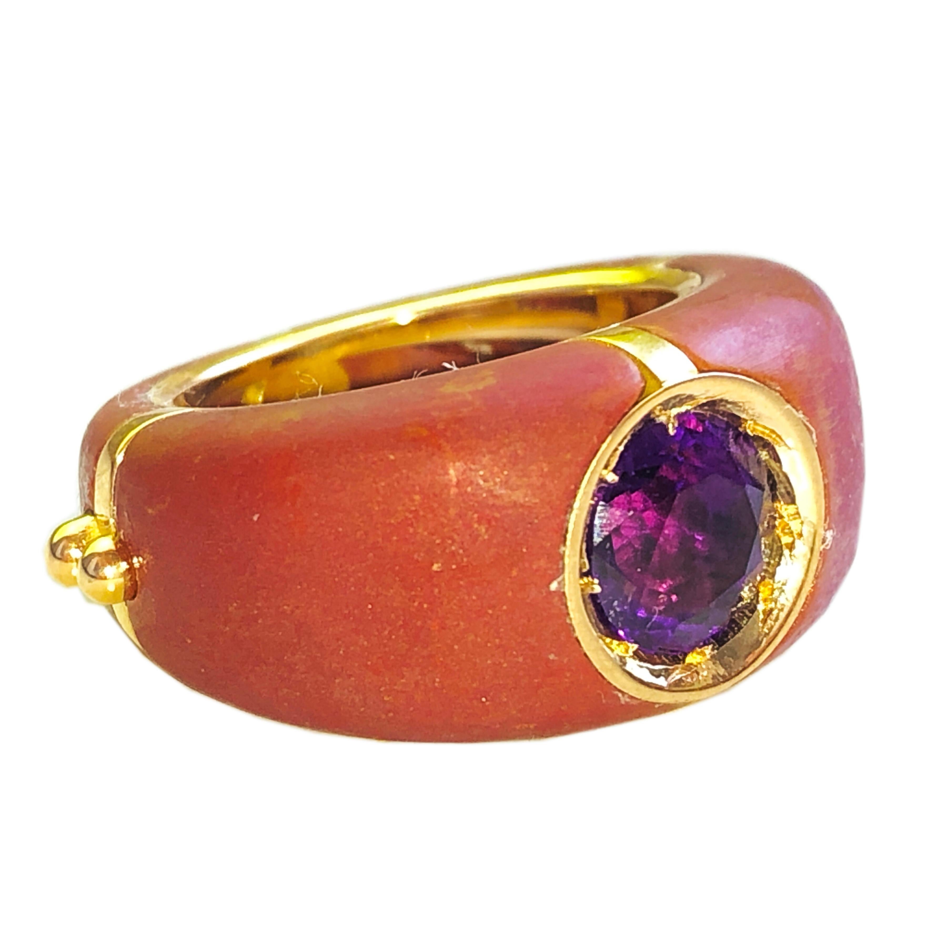 Berca One of a Kind 1.83Kt Natural Amethyst Red Oxidized Brass Gold Ring 1