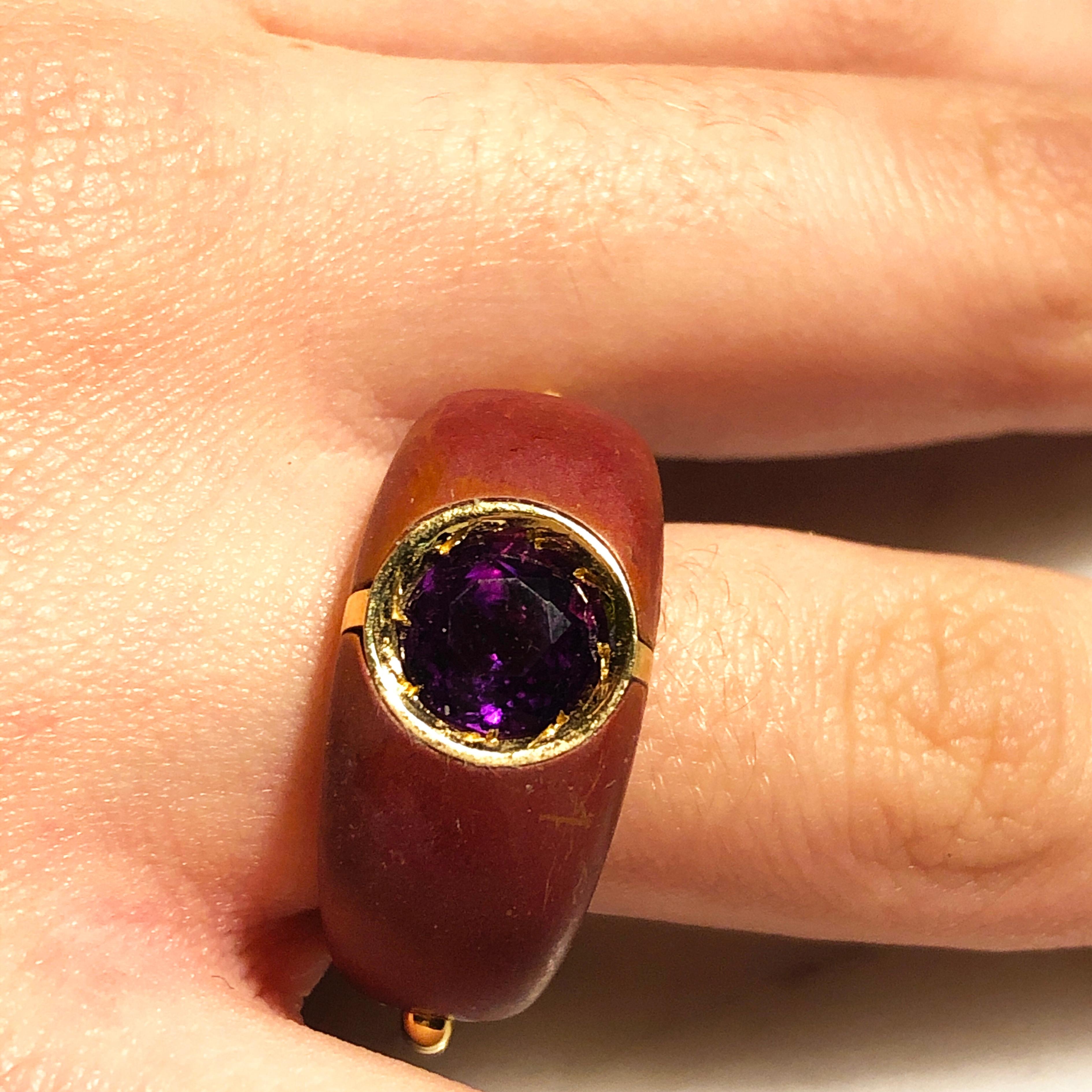 Women's Berca One of a Kind 1.83Kt Natural Amethyst Red Oxidized Brass Gold Ring