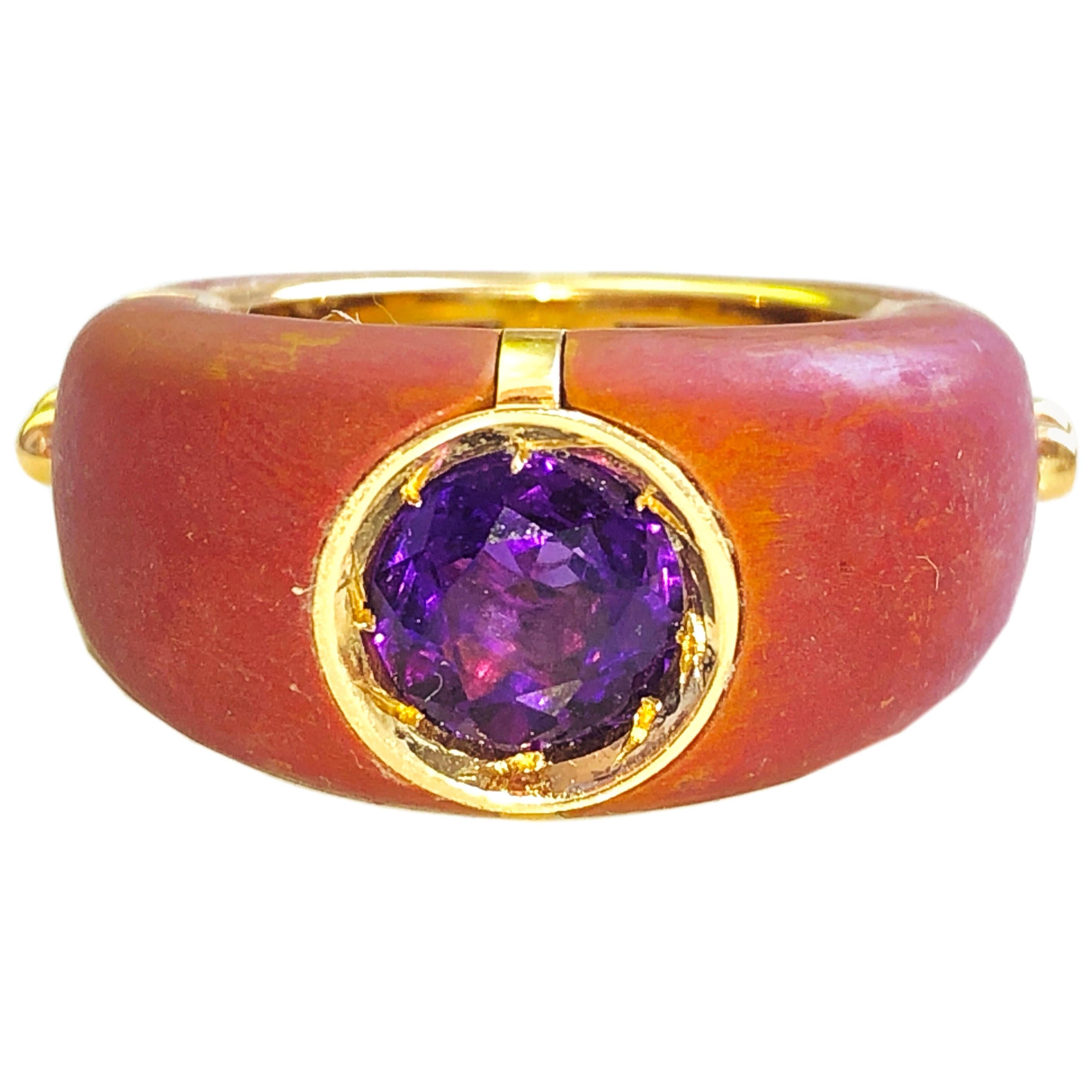Berca One of a Kind 1.83Kt Natural Amethyst Red Oxidized Brass Gold Ring