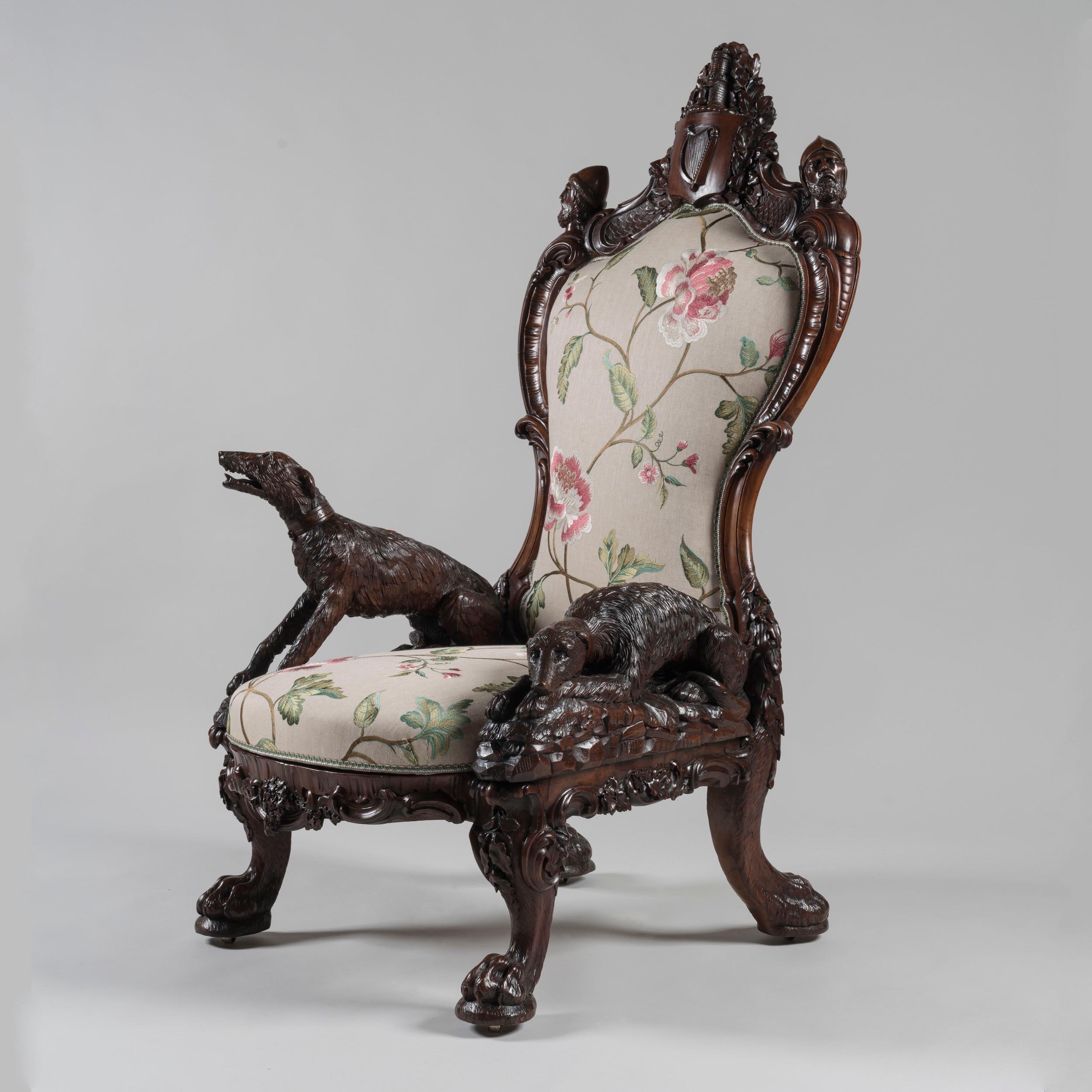 XIXe siècle Fauteuil sculpté unique d'exposition de 1851 par Arthur Jones de Dublin en vente