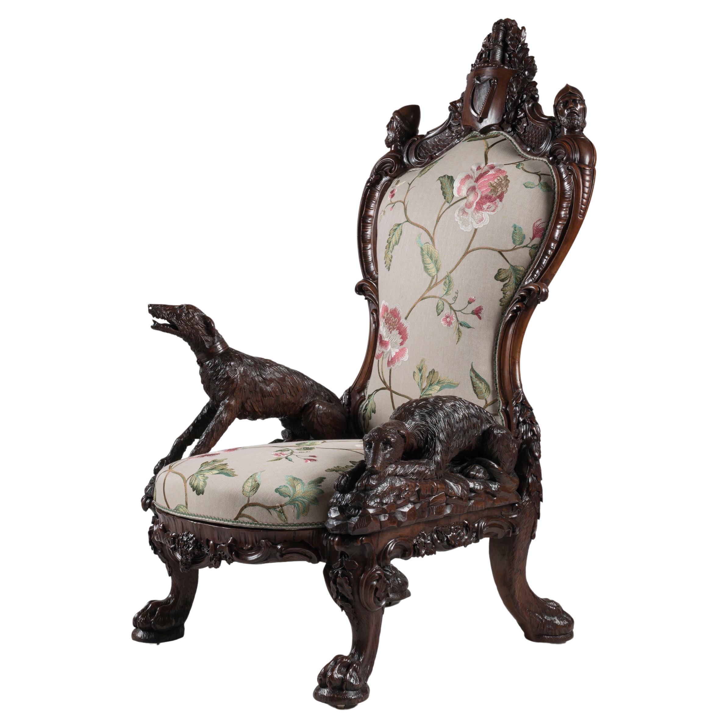One-of-a-kind 1851 Great Exhibition Carved Armchair by Arthur Jones of Dublin For Sale