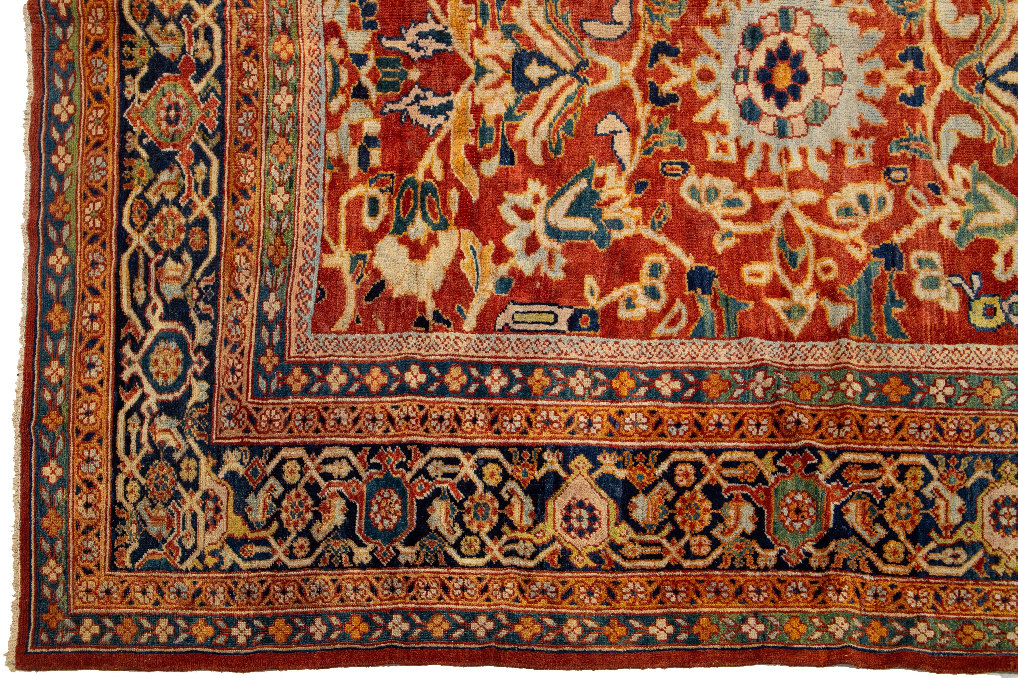 19th Century One of a Kind 1880's Antique Persian Sultanabad Allover Wool Rug In Rust Color  For Sale