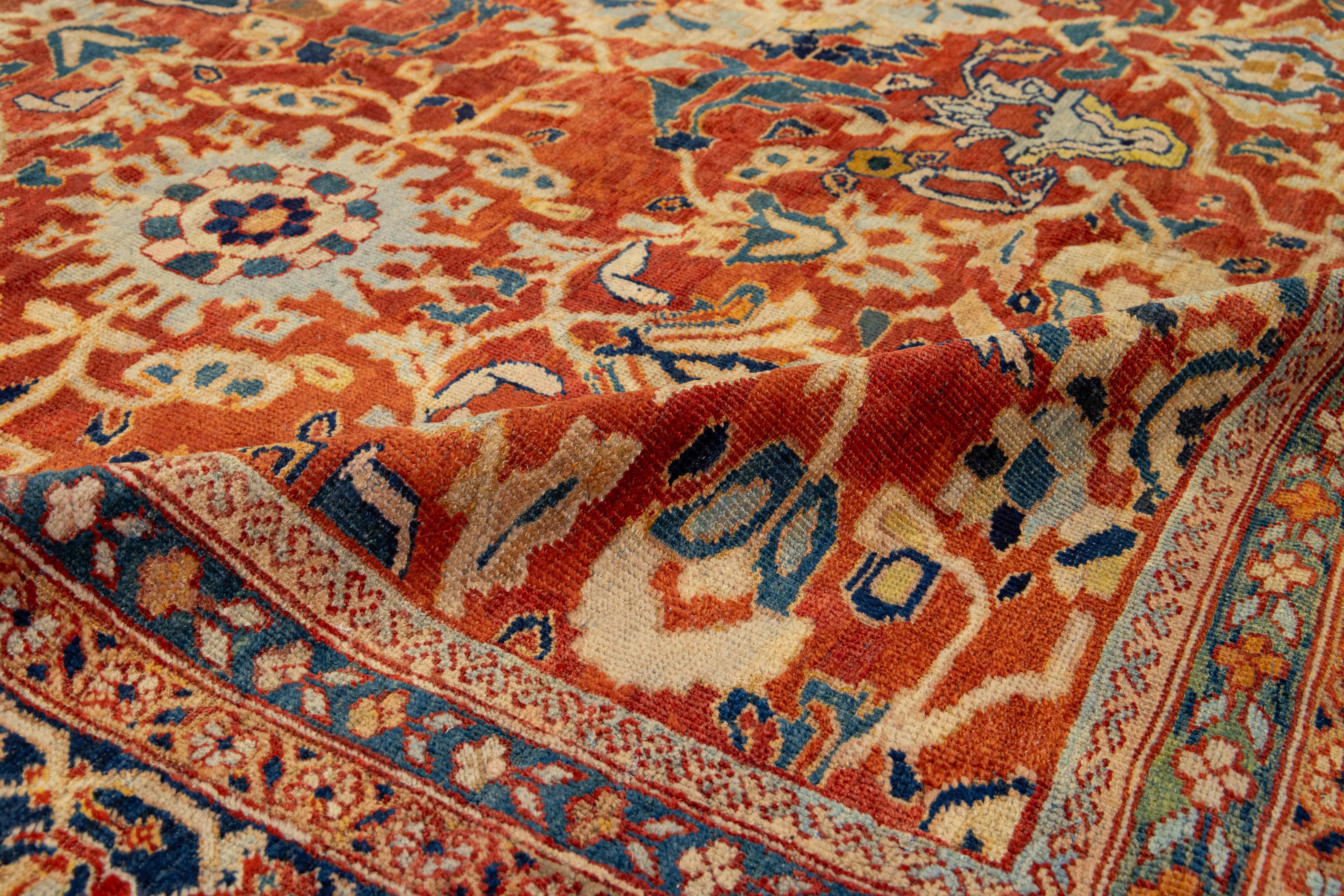 One of a Kind 1880's Antique Persian Sultanabad Allover Wool Rug In Rust Color  For Sale 3