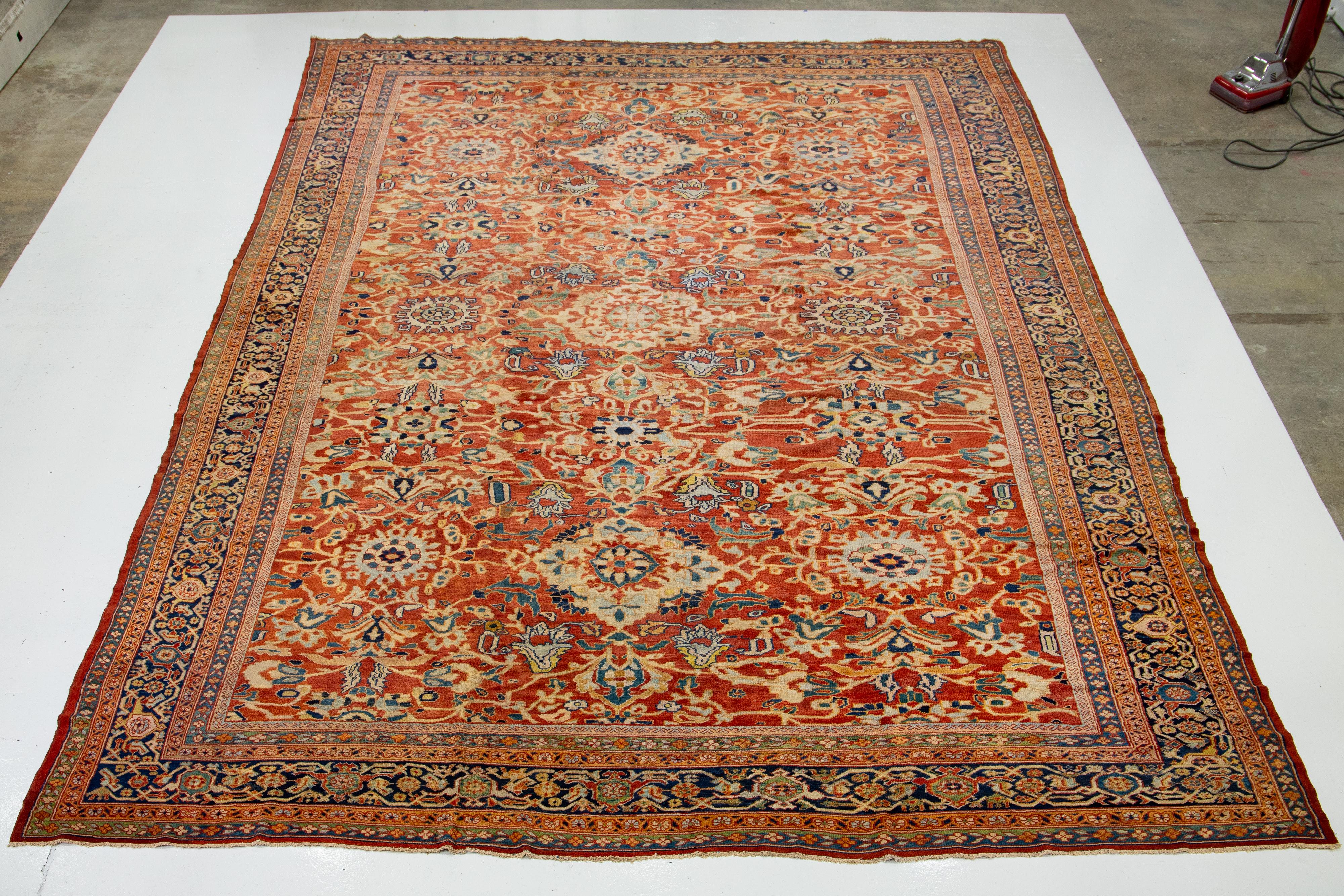 Ein von einer Art 1880's antiken persischen Sultanabad Allover Wolle Teppich in Rust Farbe im Angebot 2