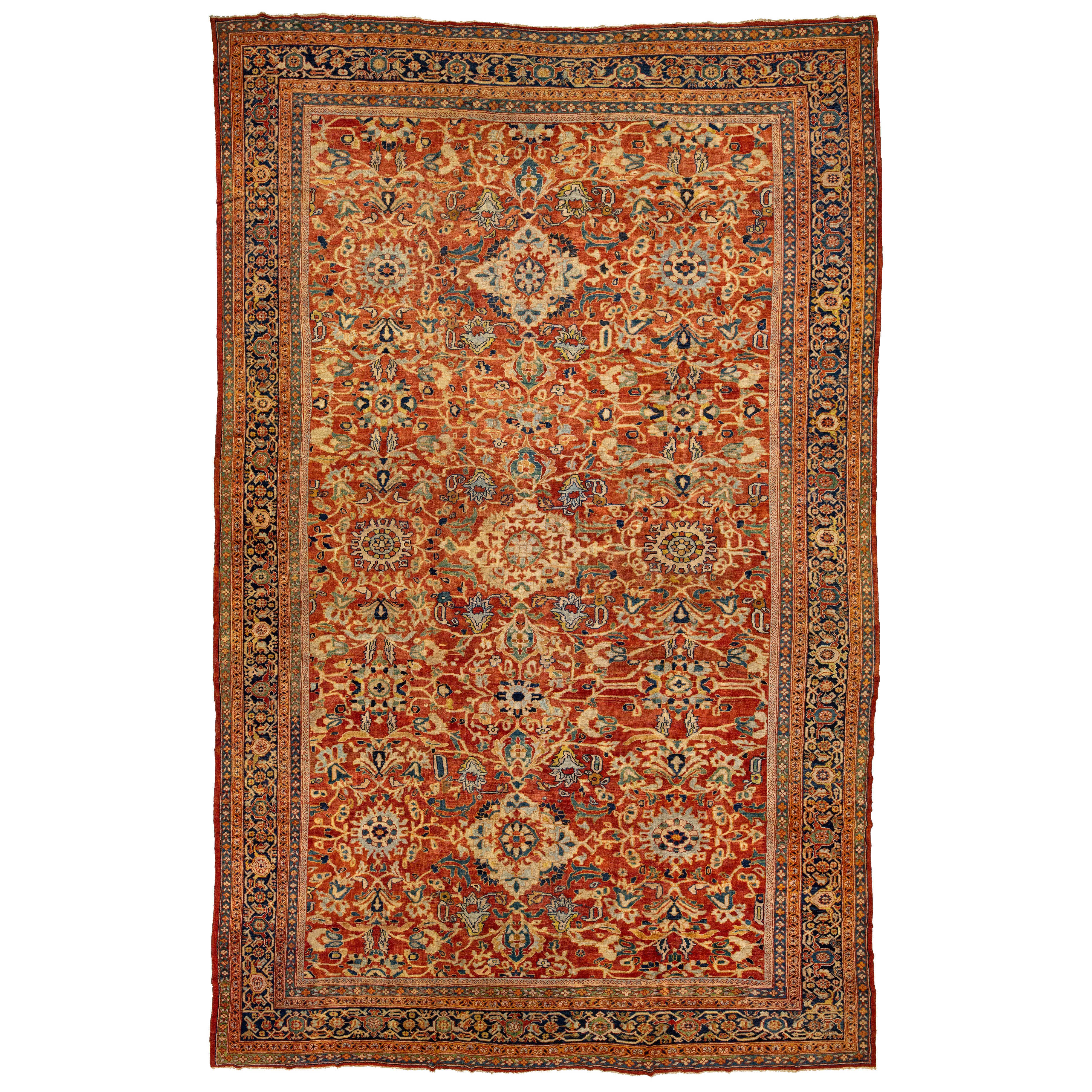 Ein von einer Art 1880's antiken persischen Sultanabad Allover Wolle Teppich in Rust Farbe