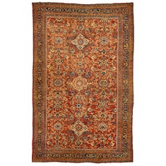Unico nel suo genere, l'antico tappeto persiano Sultanabad Rugs del 1880 in lana con motivo floreale color ruggine