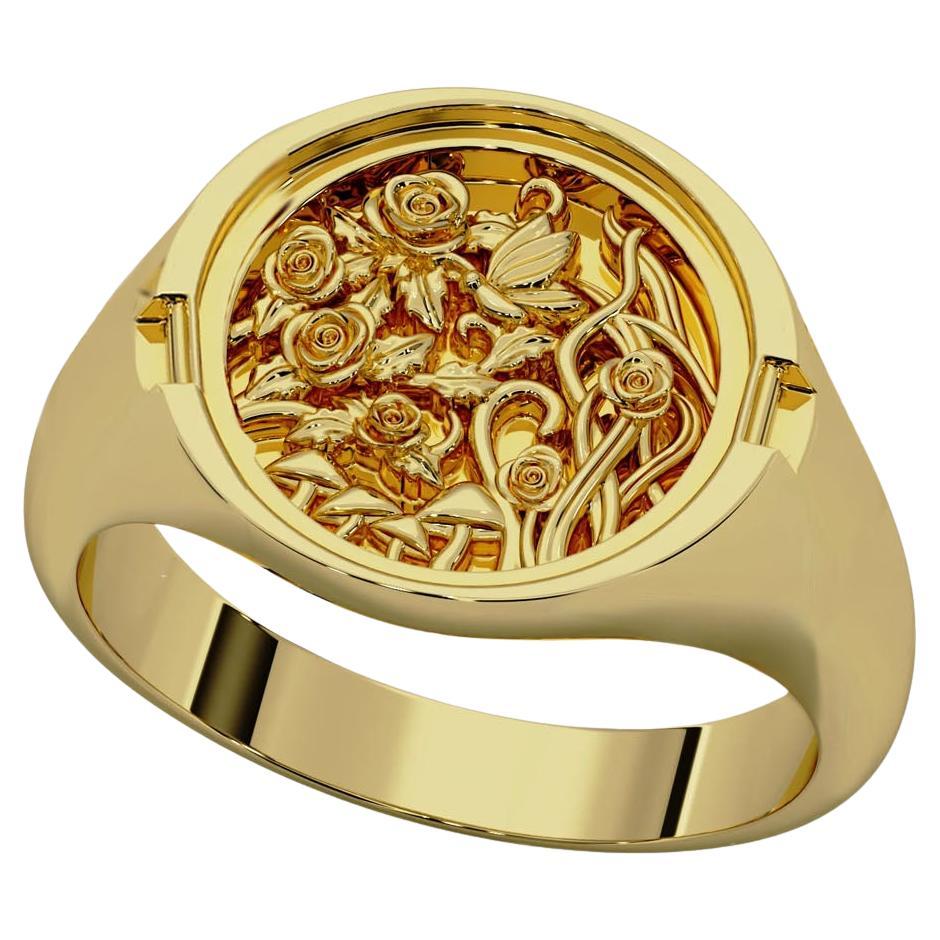 Anello con sigillo in oro giallo 18ct "Utopia", unico nel suo genere