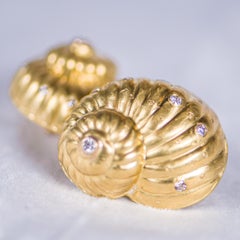 One of a Kind 18K Nautilus Shell Diamond Clip On Earrings by Julia Boss