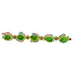 Einzigartiges 18K, Peridot, Rubellit, Tsavorit, Apatit & Saphir-Armband