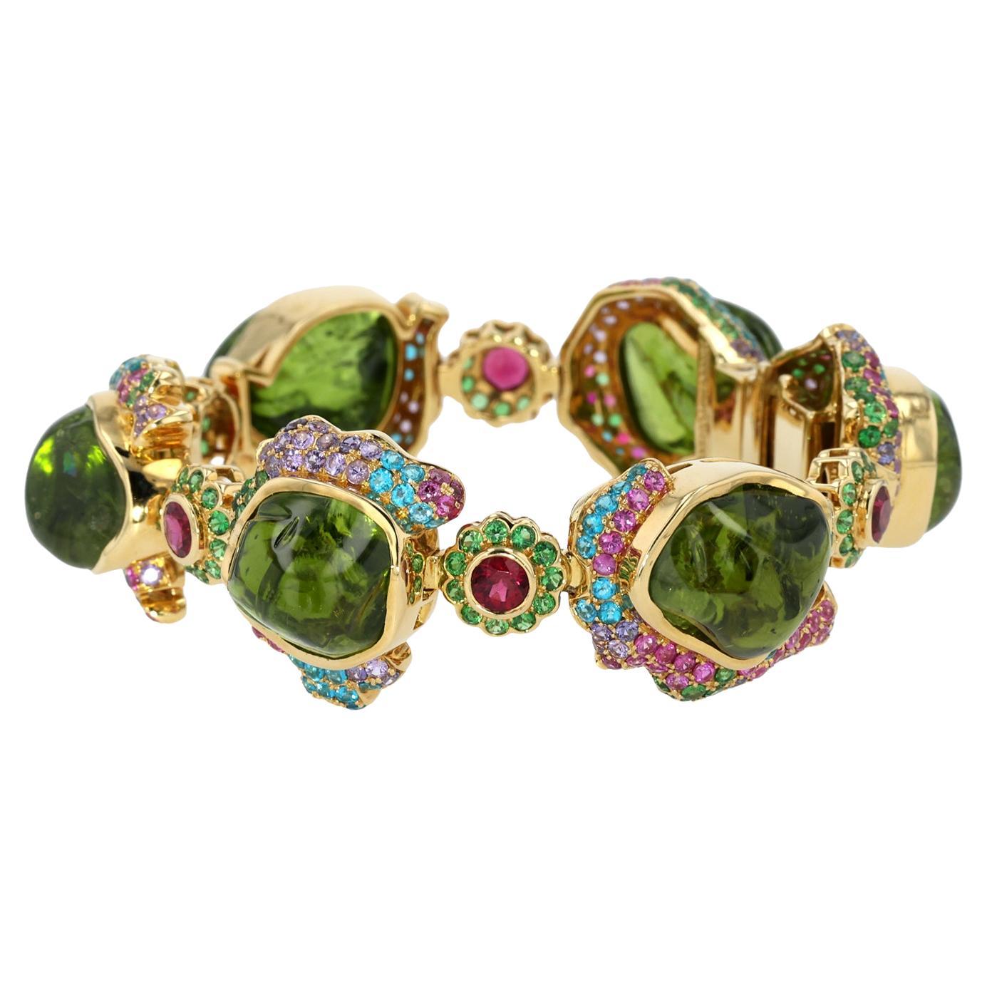 One-of-a-Kind 18K, Peridot, Rubellite, Tsavorite, Apatite & Sapphire Bracelet