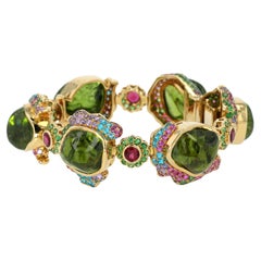 One-of-a-Kind 18K, Peridot, Rubellite, Tsavorite, Apatite & Sapphire Bracelet