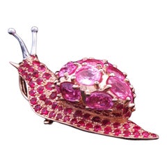 One-of-a-Kind 18K Rose Gold Snail Pendant with Pink Sapphires & Rubies