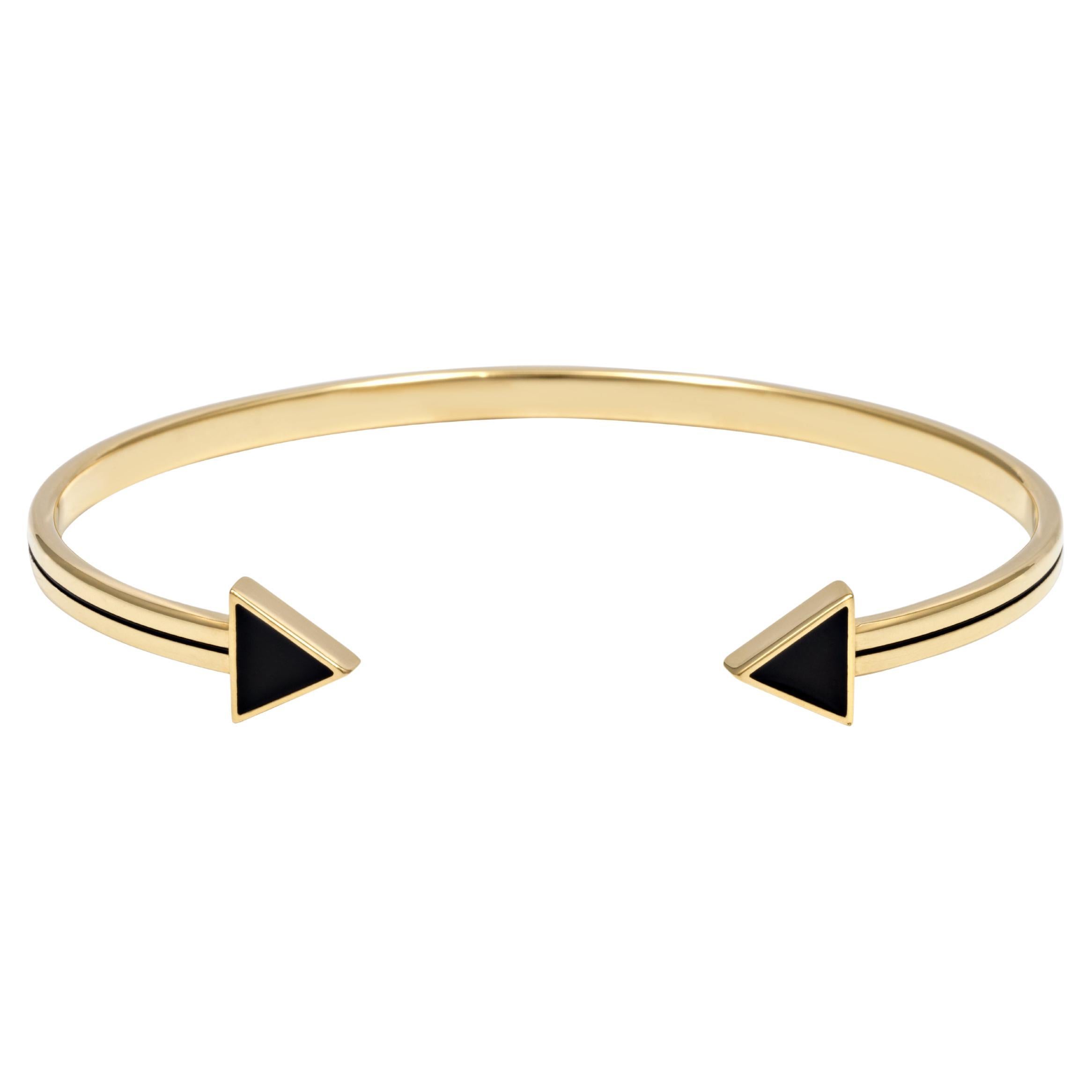 Bracelet ouvert en or jaune massif 18k avec émail noir.