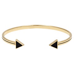 One-of-a-kind 18k Solid Yellow Gold Open Bangle with Black Enamel.