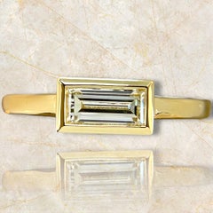 One of a kind 18K Yellow Gold Bezel Baguette Natural Diamond Ring