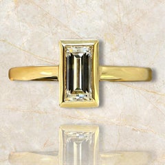 One of a kind 18K Yellow Gold Bezel Baguette Natural Diamond Ring