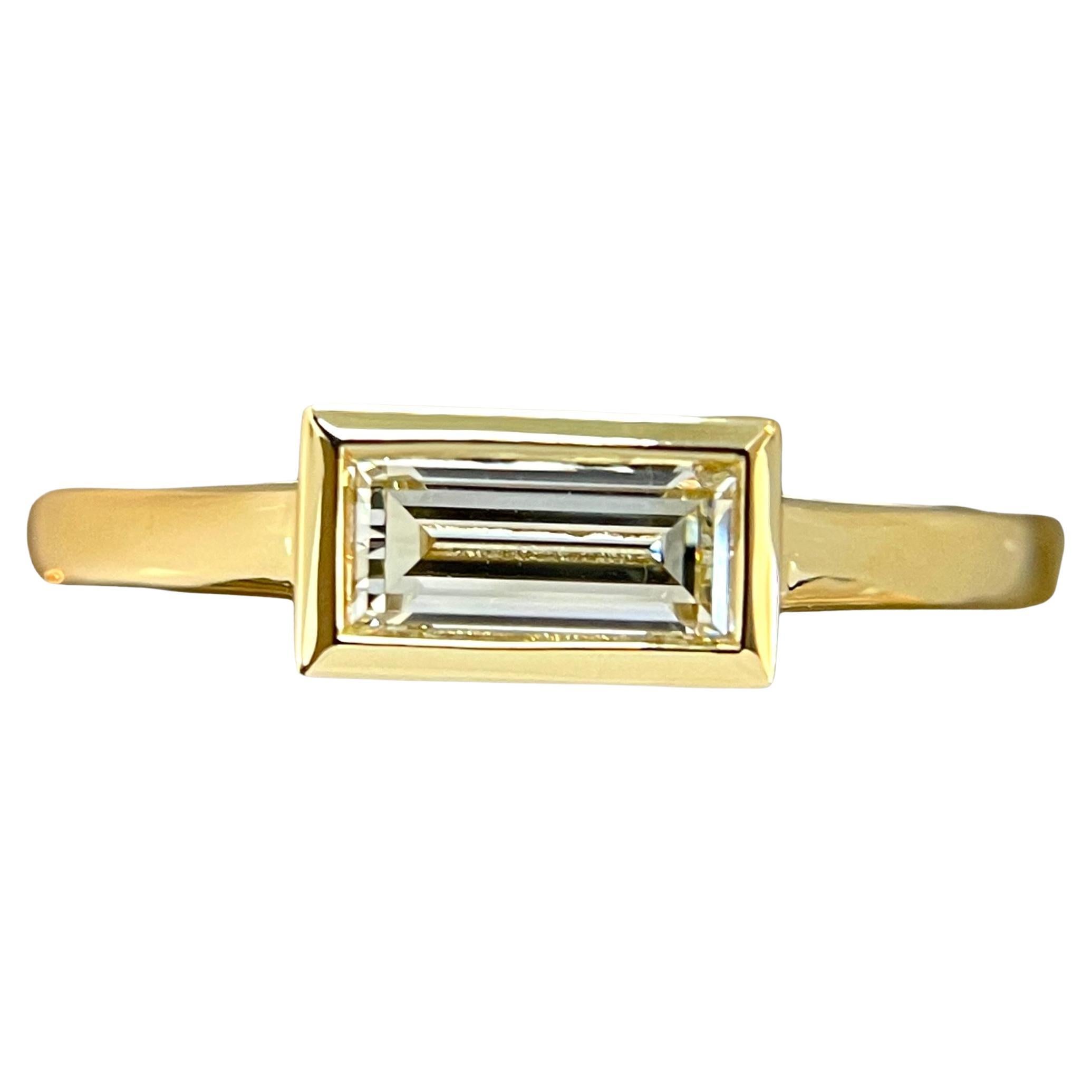 One of a kind 18K Yellow Gold Bezel Baguette Natural Diamond Ring