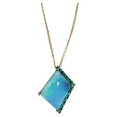 One of a Kind 18K Yellow Gold Boulder Opal Pendant with Emerald Accents