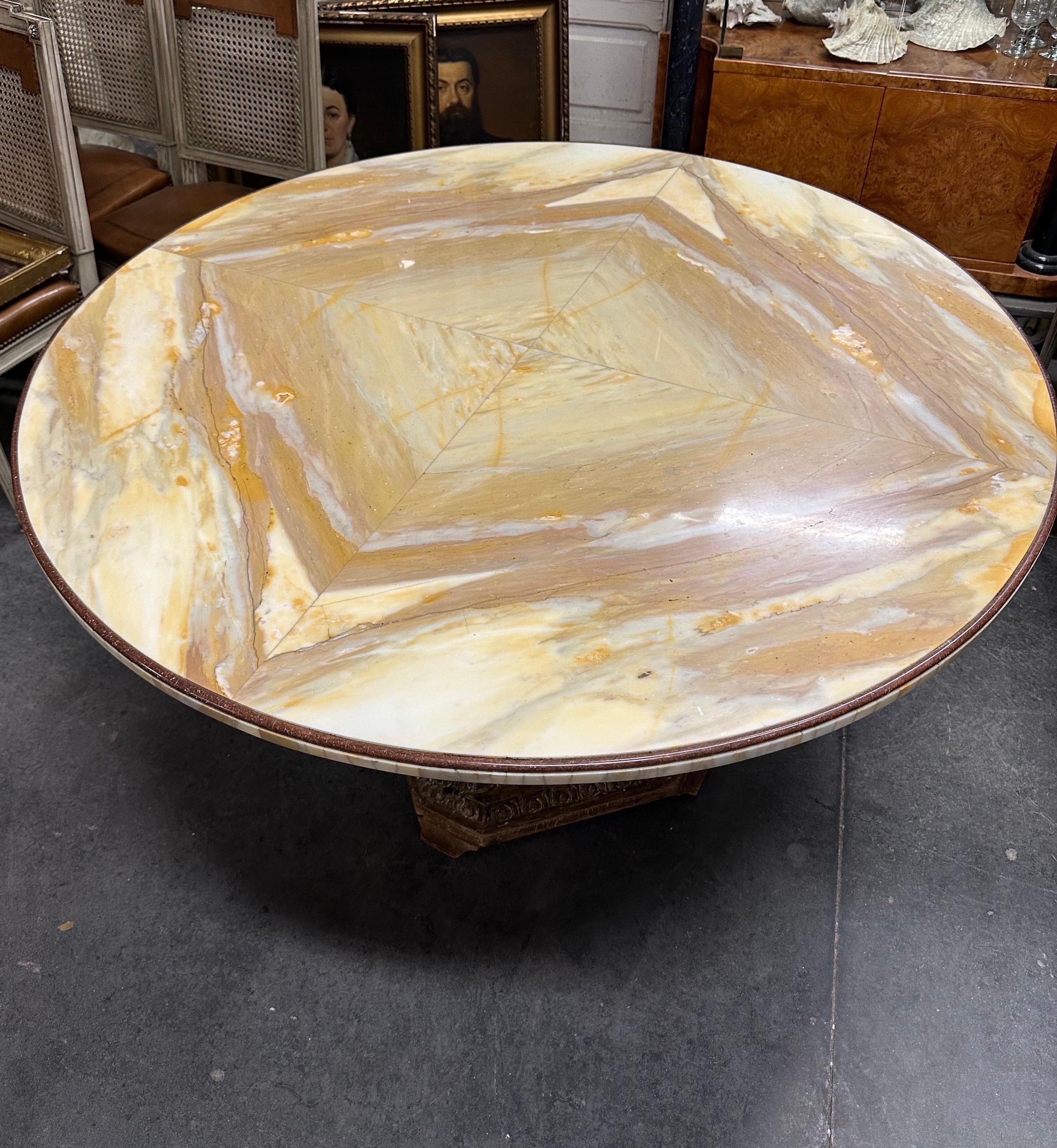 One of a kind, 1920’s, Italian marble top, gilt wood base dining table  For Sale 1
