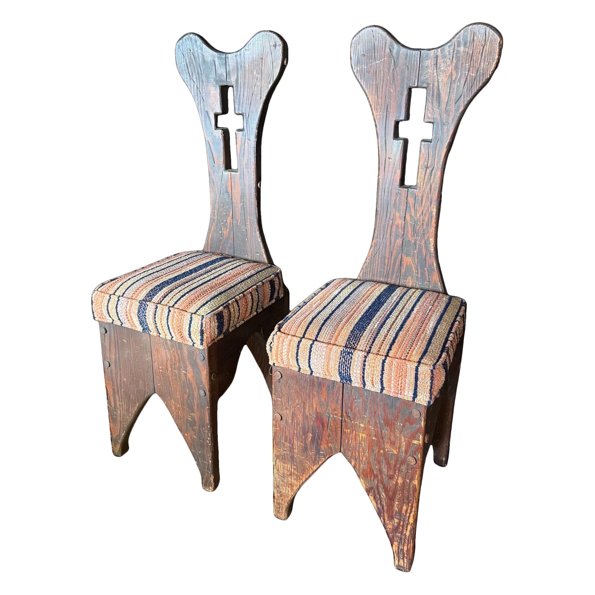 Chaises de pasteur uniques des années 1920 en bois de séquoia ancien, Californie en vente