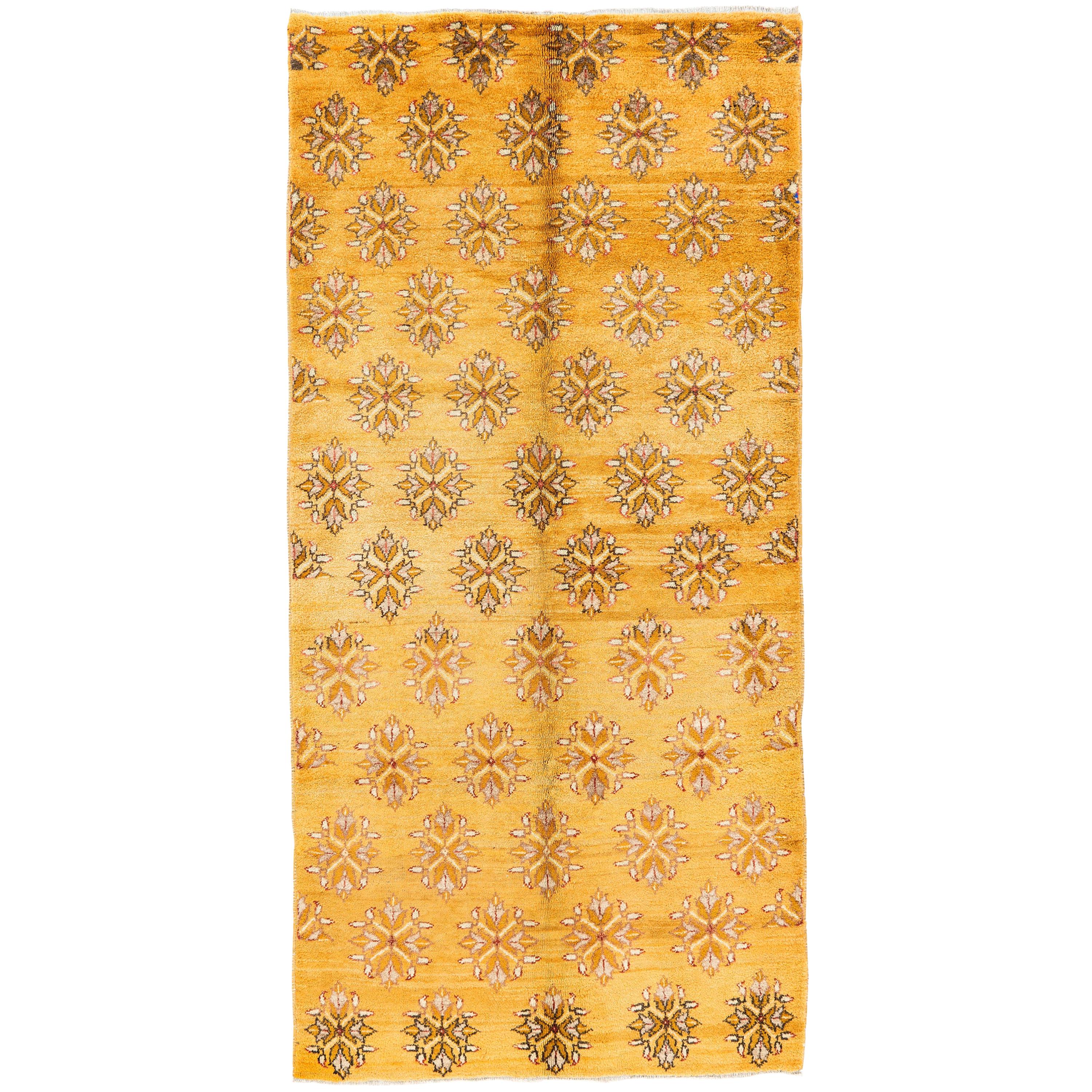 5x10 Ft One-of-a-Kind 1950s Handmade Turkish Wool Rug in Butterscotch Yellow For Sale