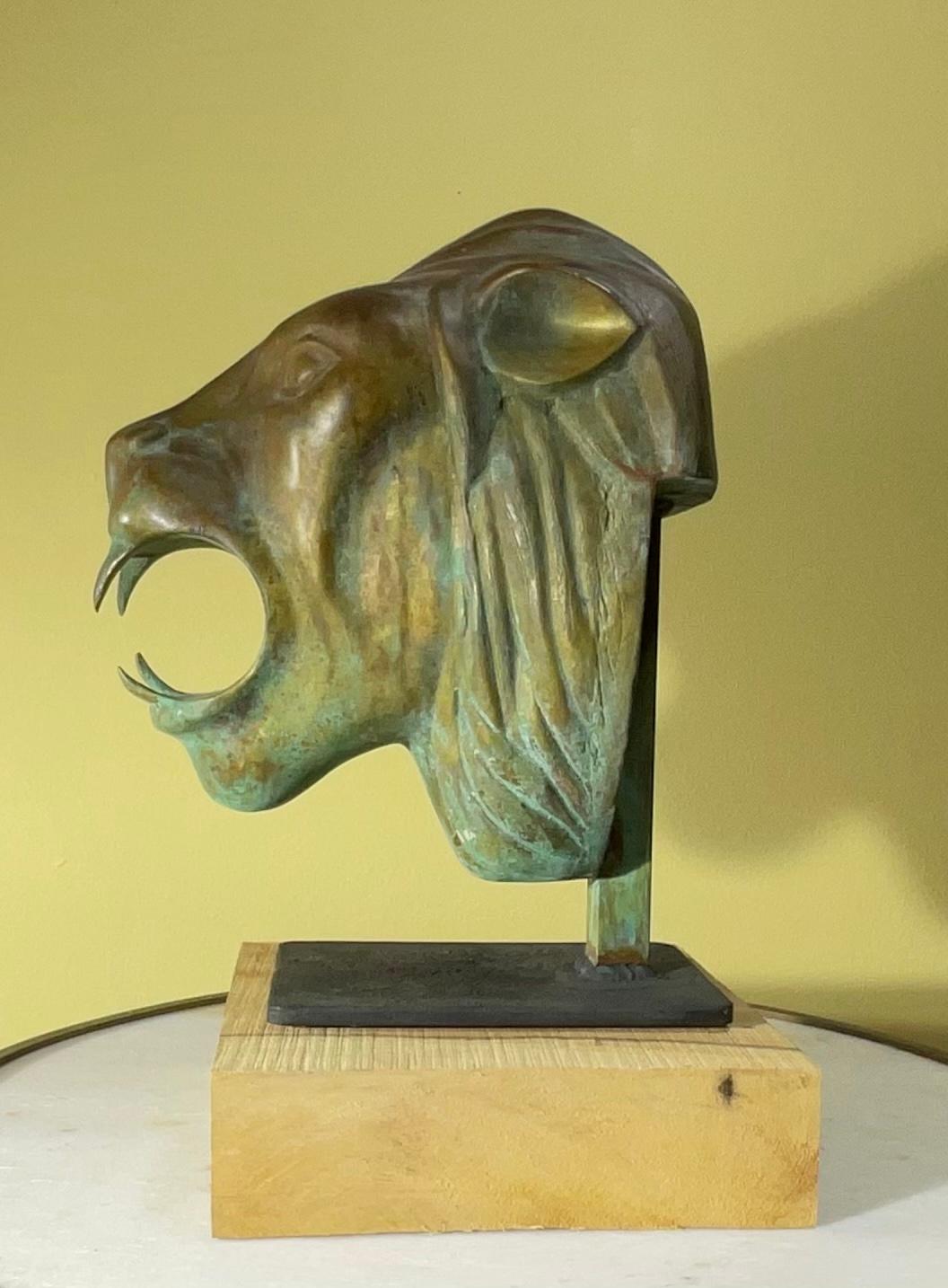 One of a Kind 1960s Bronze Lion Head Statue 3