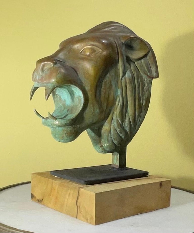 One of a Kind 1960s Bronze Lion Head Statue For Sale at 1stDibs