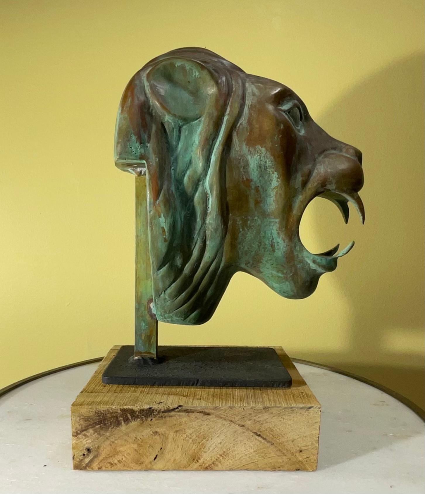 Cast One of a Kind 1960s Bronze Lion Head Statue