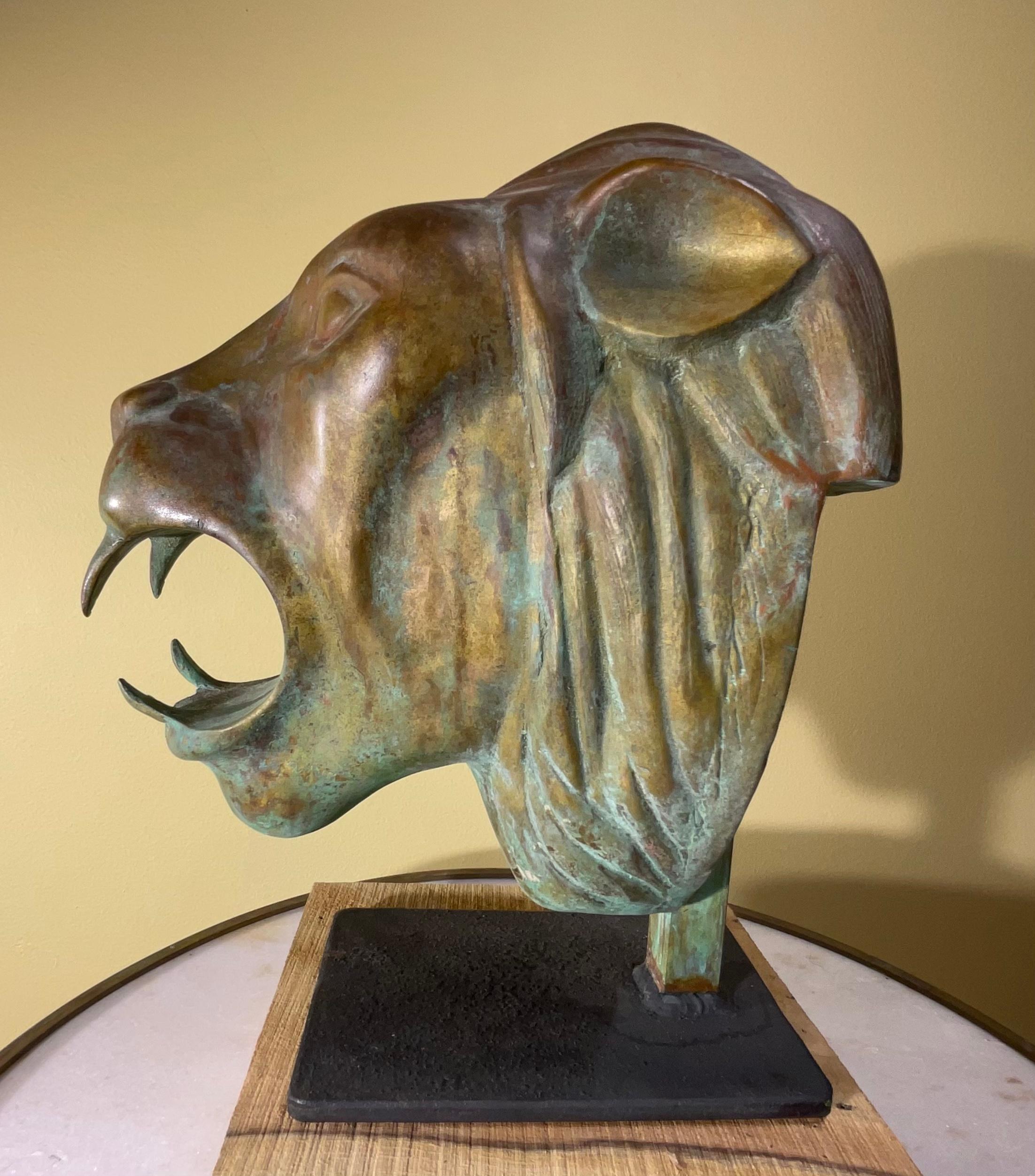 Steel One of a Kind 1960s Bronze Lion Head Statue
