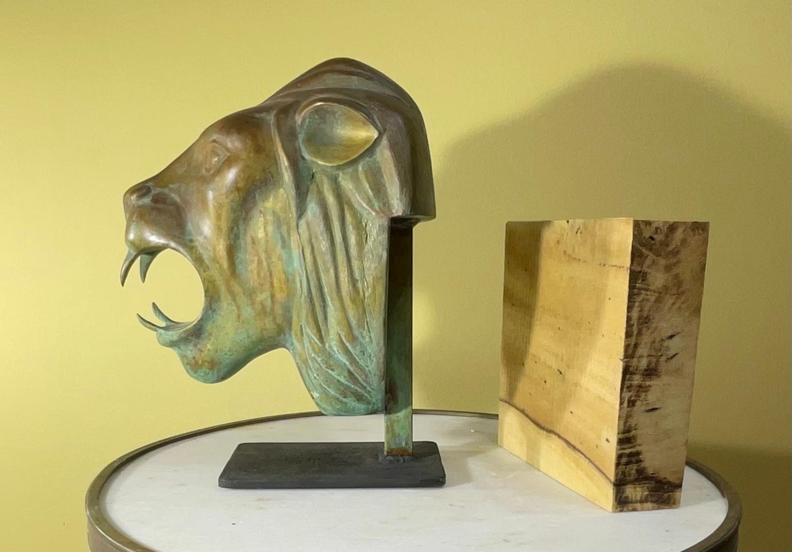 One of a Kind 1960s Bronze Lion Head Statue 1