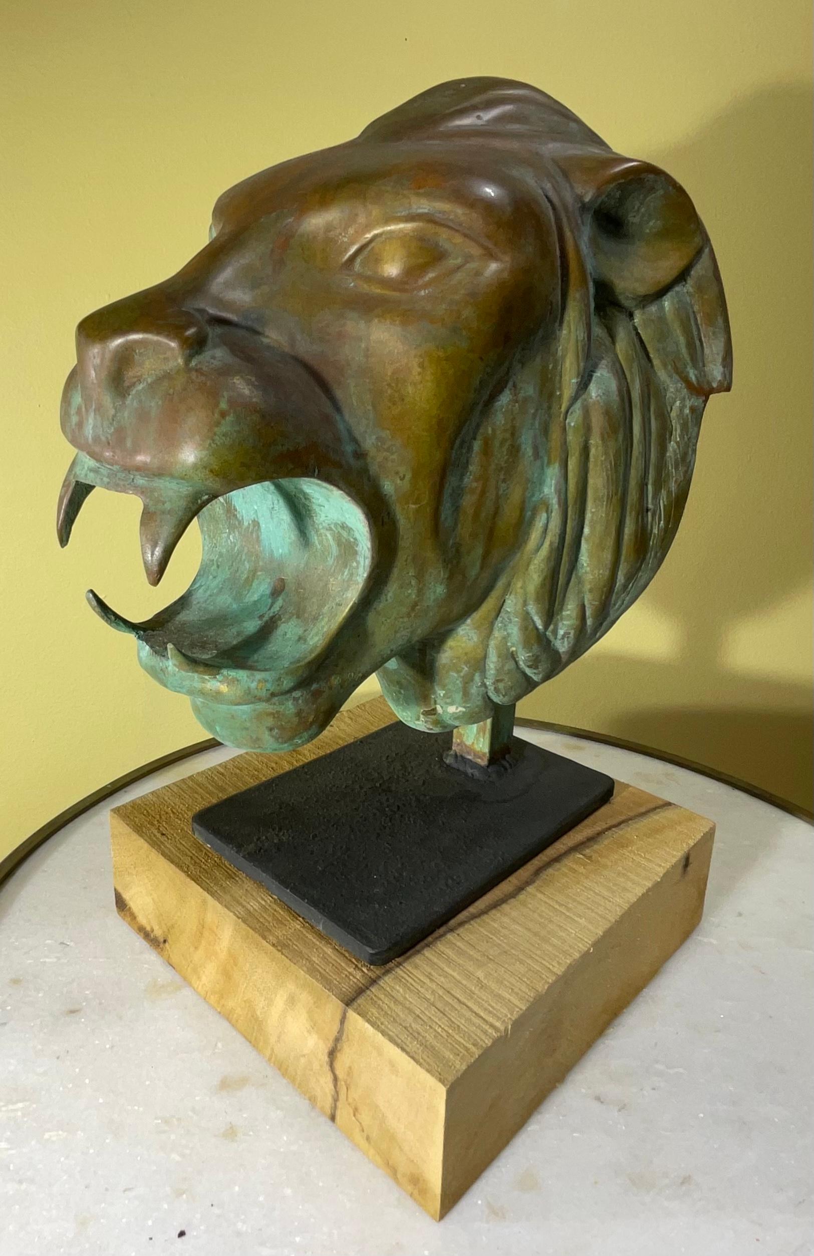 One of a Kind 1960s Bronze Lion Head Statue 2