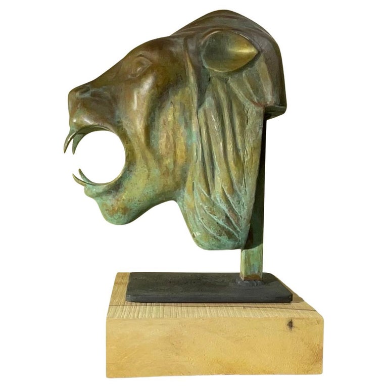 One of a Kind 1960s Bronze Lion Head Statue For Sale at 1stDibs