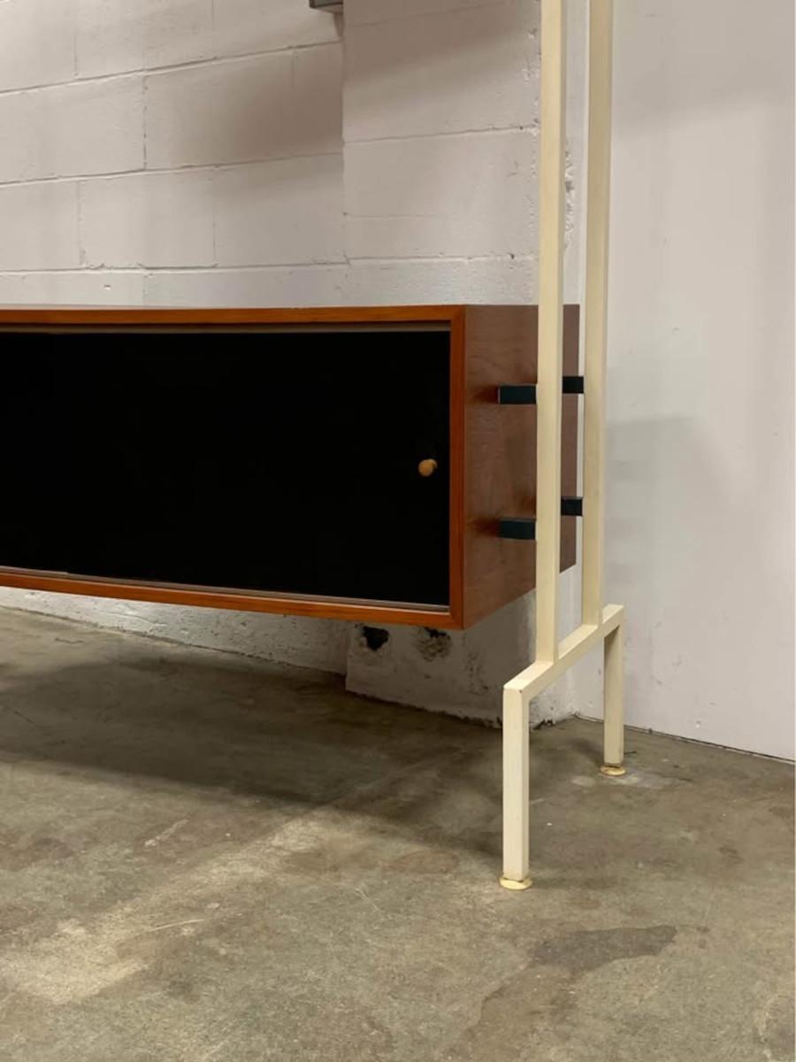 Mid-Century Modern One-of-a-Kind 1960s Vintage Freestanding Teak & Steel Wall Unit For Sale