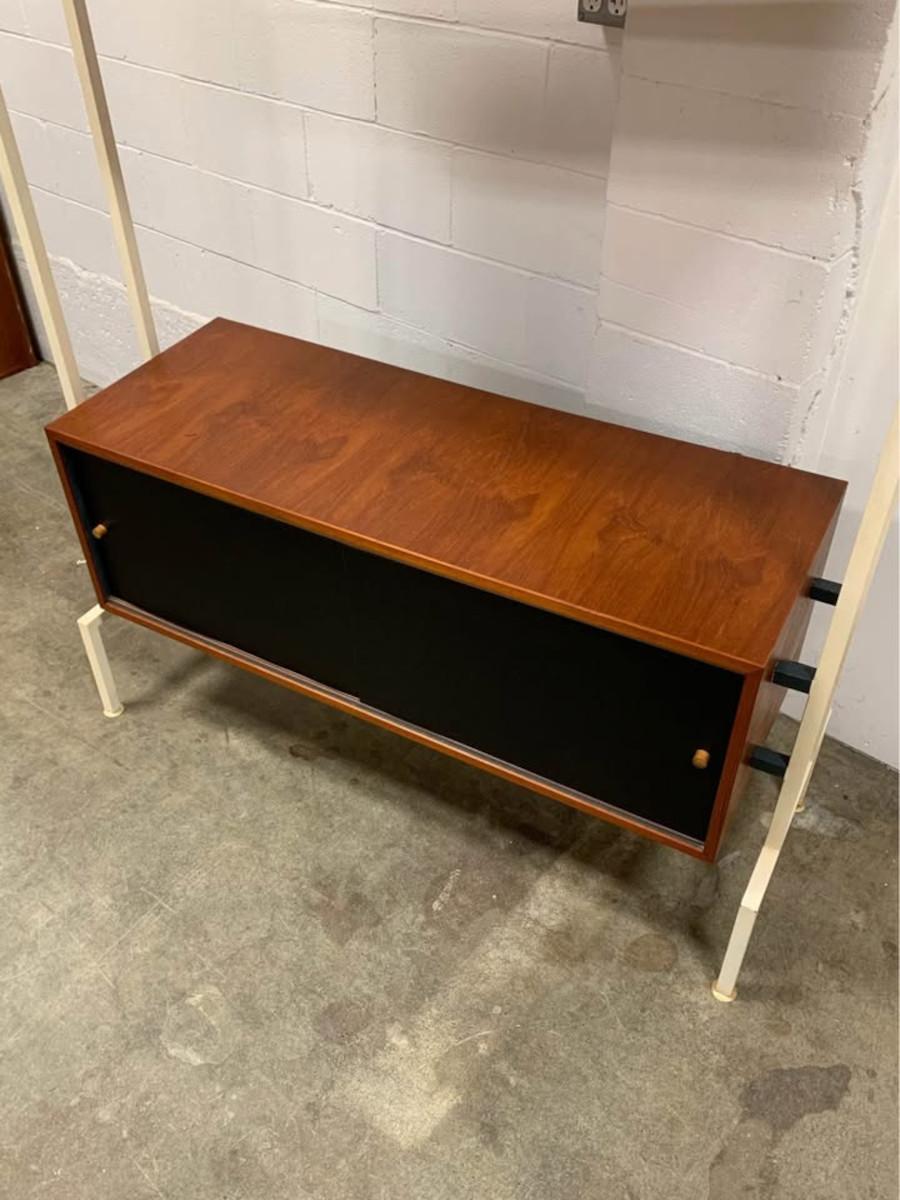 One-of-a-Kind 1960s Vintage Freestanding Teak & Steel Wall Unit In Excellent Condition For Sale In Victoria, BC