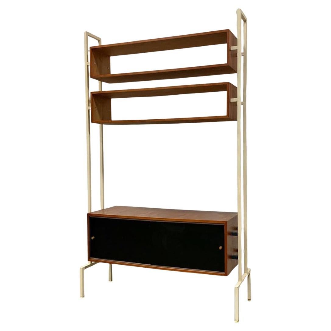 One-of-a-Kind 1960s Vintage Freestanding Teak & Steel Wall Unit For Sale