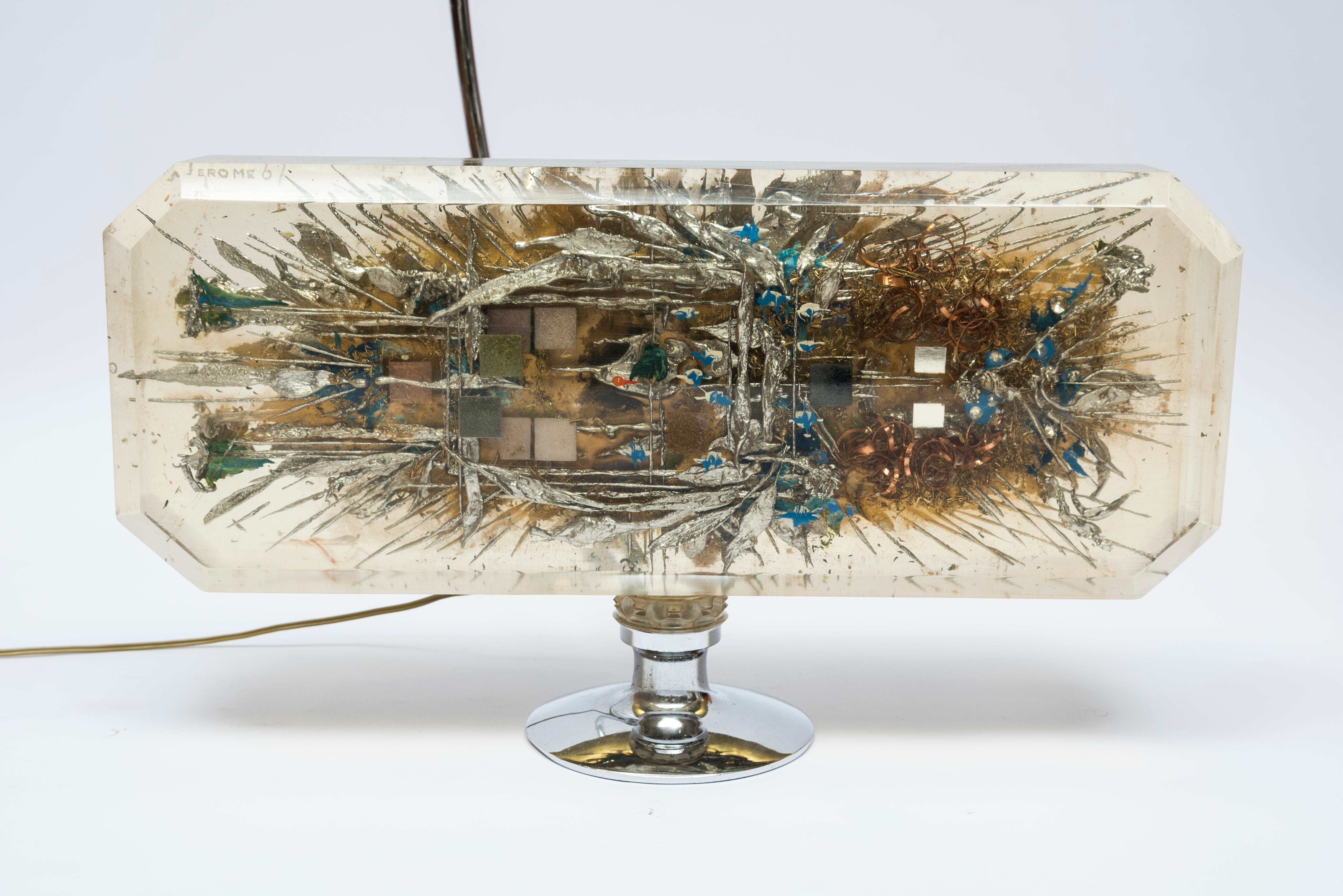 One of a kind 1970s resin with inclusion lamp by Romeo Paris.