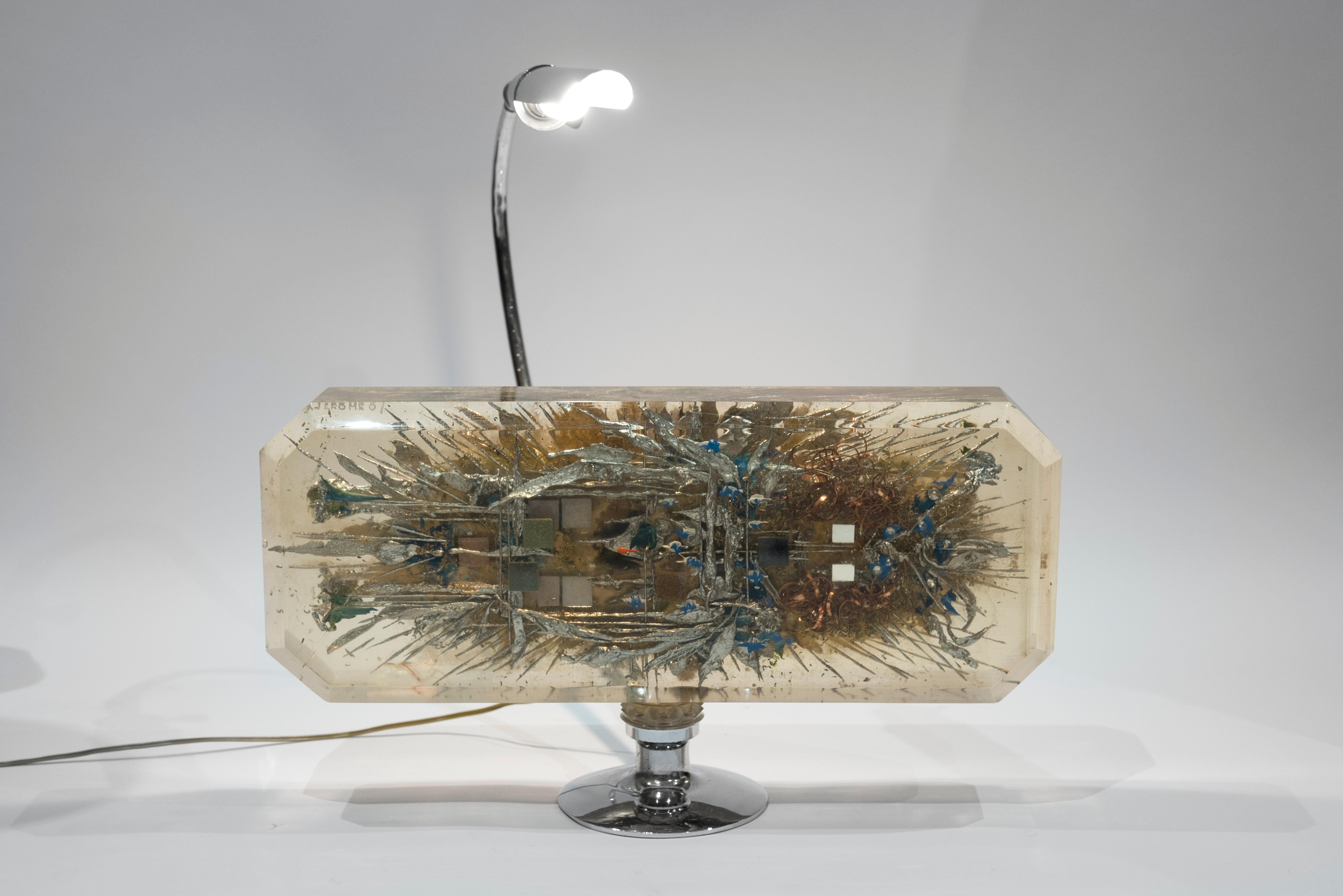 Metal One of a Kind 1970s Resin Lamp by Romeo Paris For Sale