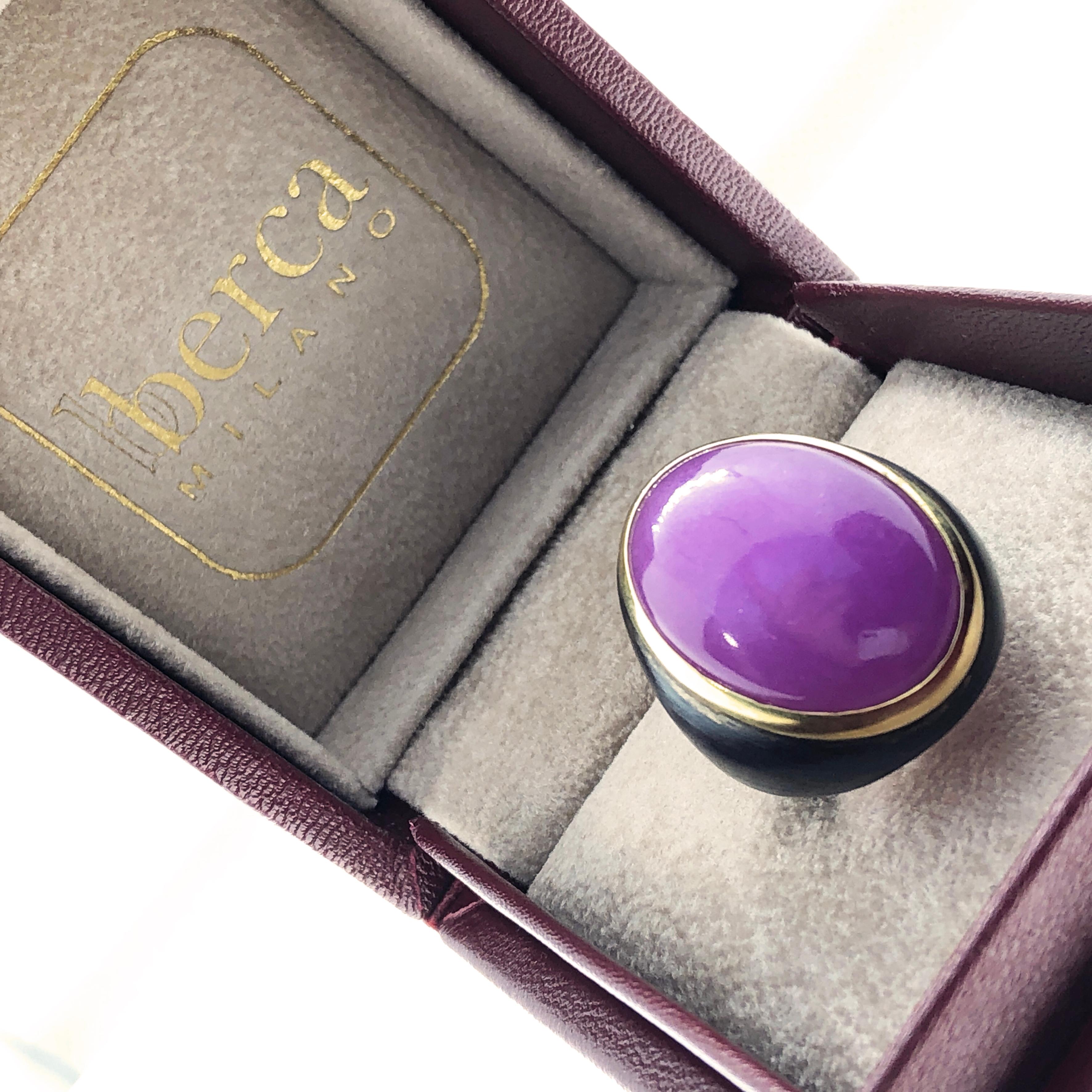 One-of-a-Kind 20 Carat Natural Lavender Jade Oxidized Brass Gold Cocktail Ring 7