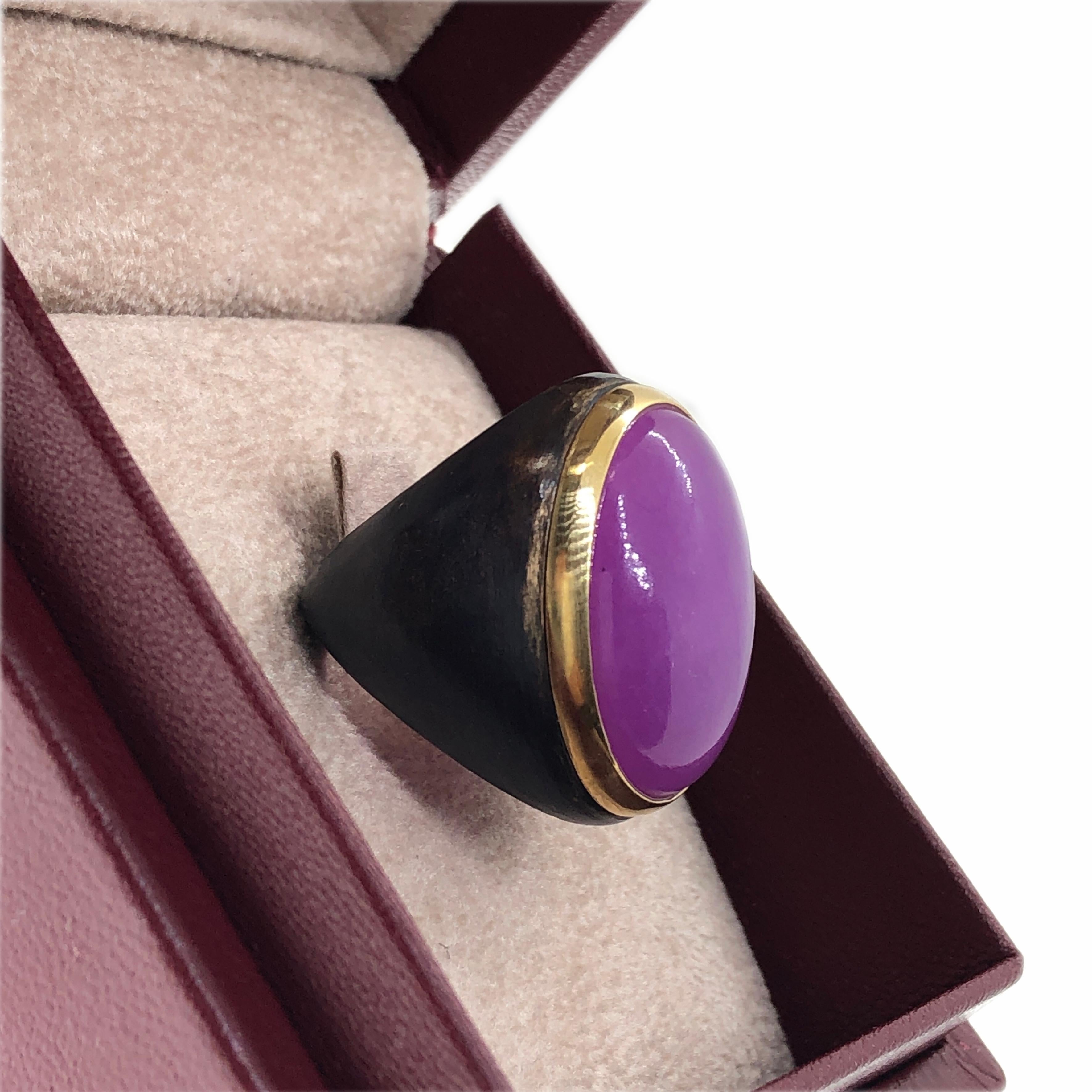 One-of-a-Kind 20 Carat Natural Lavender Jade Oxidized Brass Gold Cocktail Ring 8