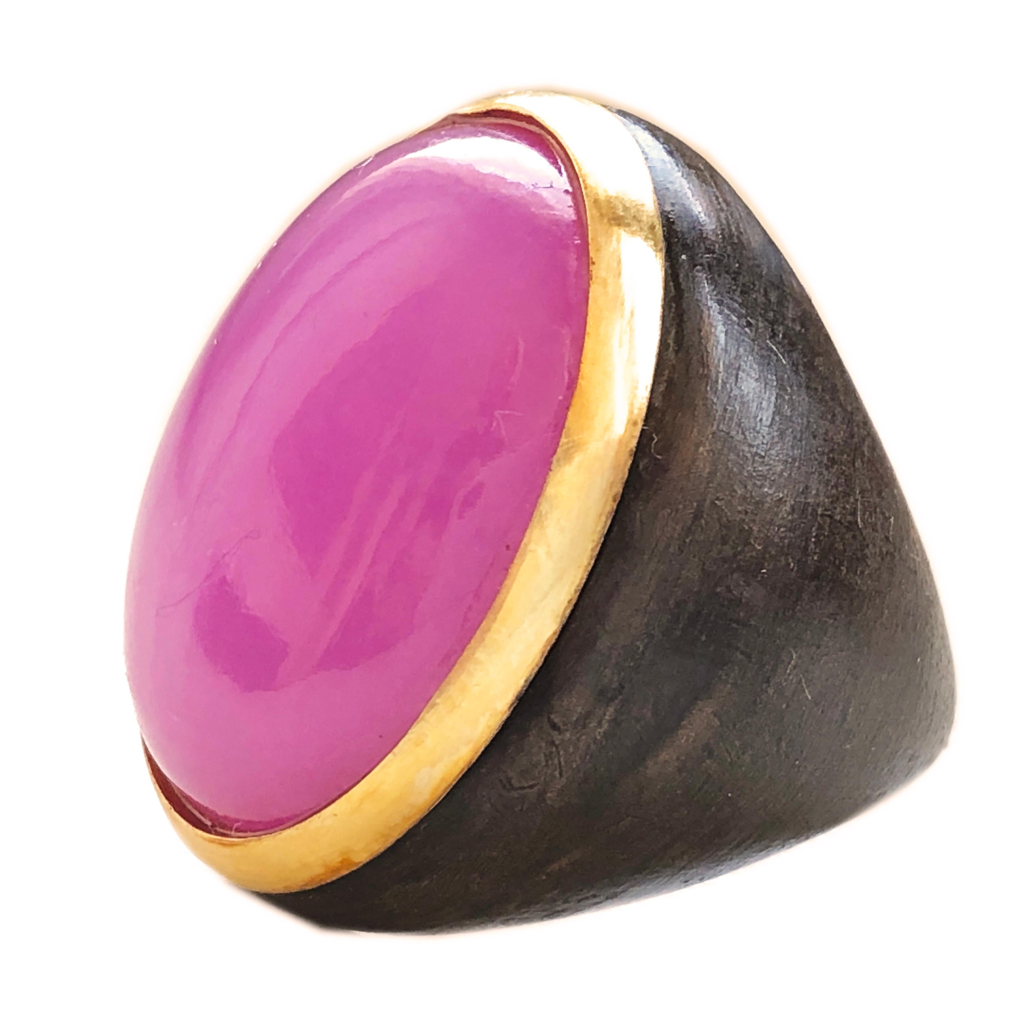 Contemporary Berca One-of-a-Kind 22Kt Natural Lavender Jade Oxidized Brass Gold Cocktail Ring