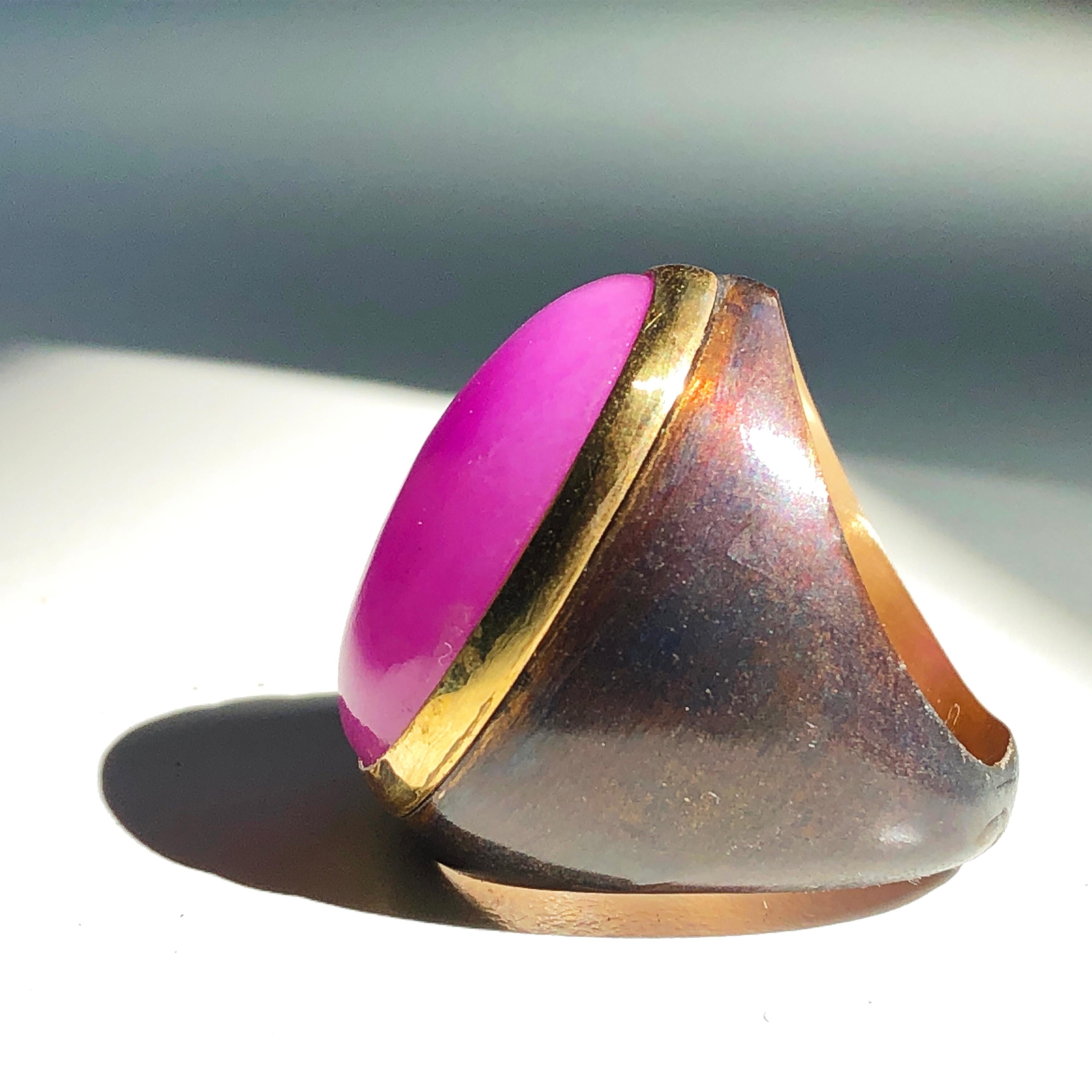 One-of-a-Kind 20 Carat Natural Lavender Jade Oxidized Brass Gold Cocktail Ring 2