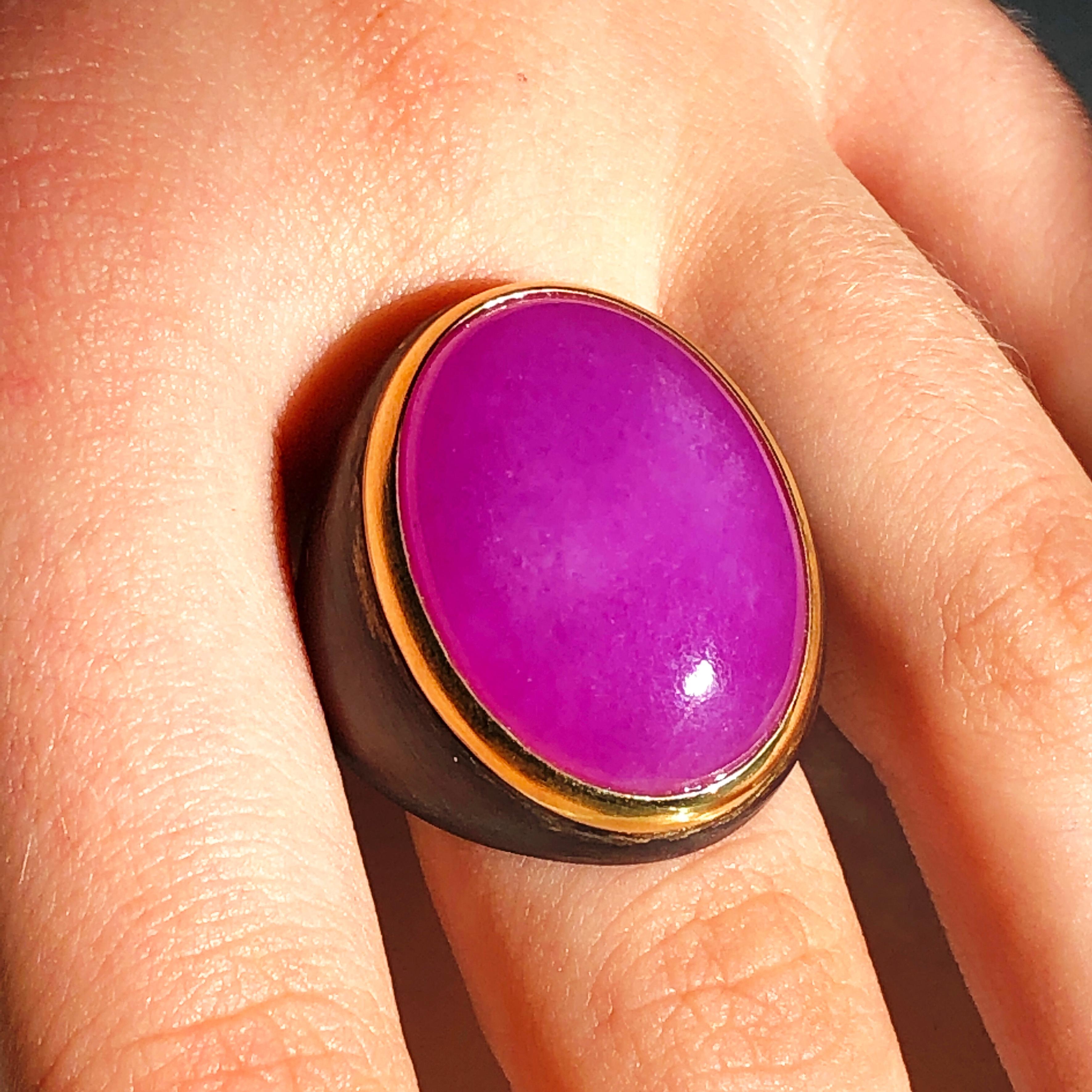 Berca One-of-a-Kind 22Kt Natural Lavender Jade Oxidized Brass Gold Cocktail Ring 2