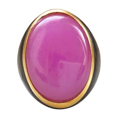 One-of-a-Kind 20 Carat Natural Lavender Jade Oxidized Brass Gold Cocktail Ring