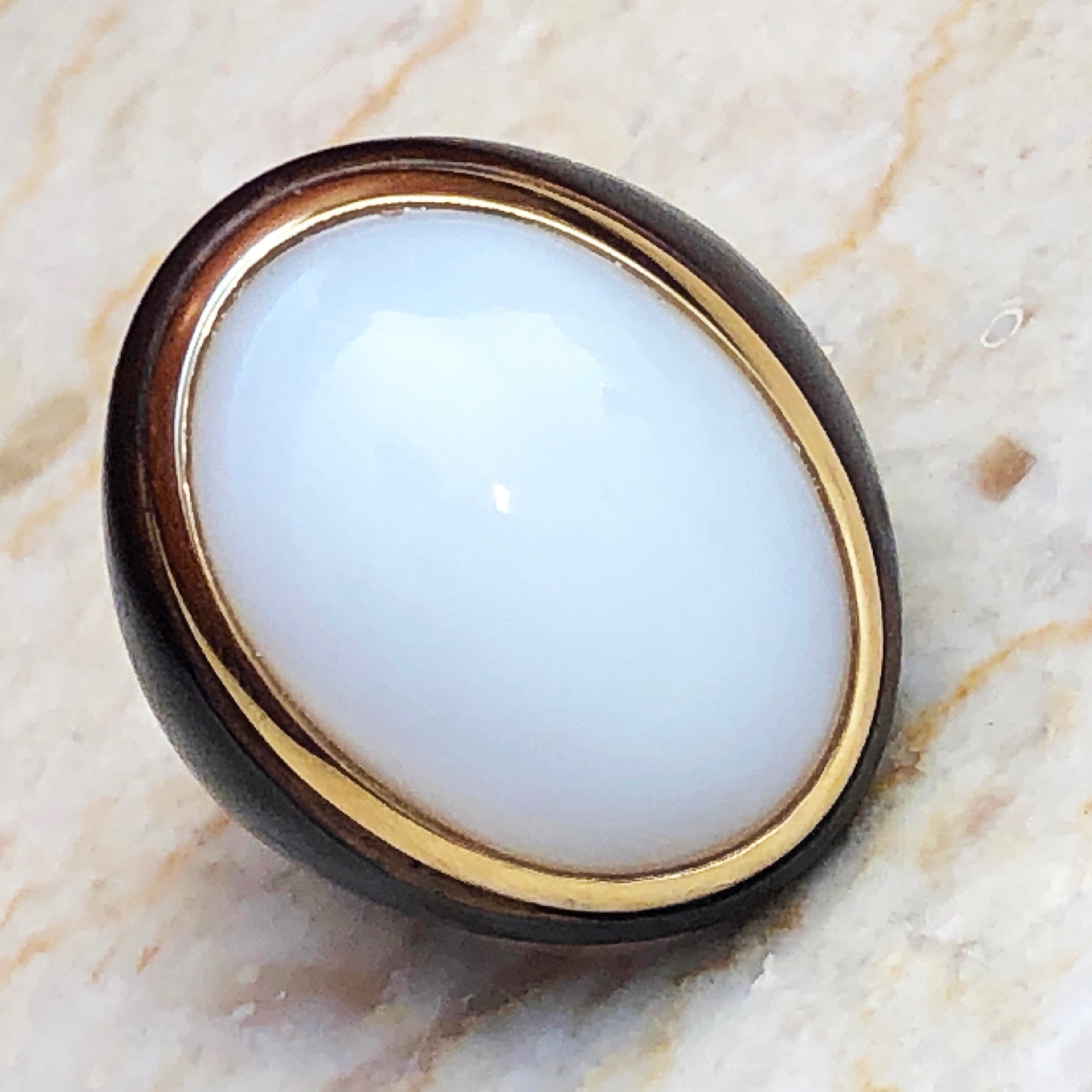 One-of-a-kind 20 Carat Natural White Opal Oxidized Brass Gold Cocktail Ring 6